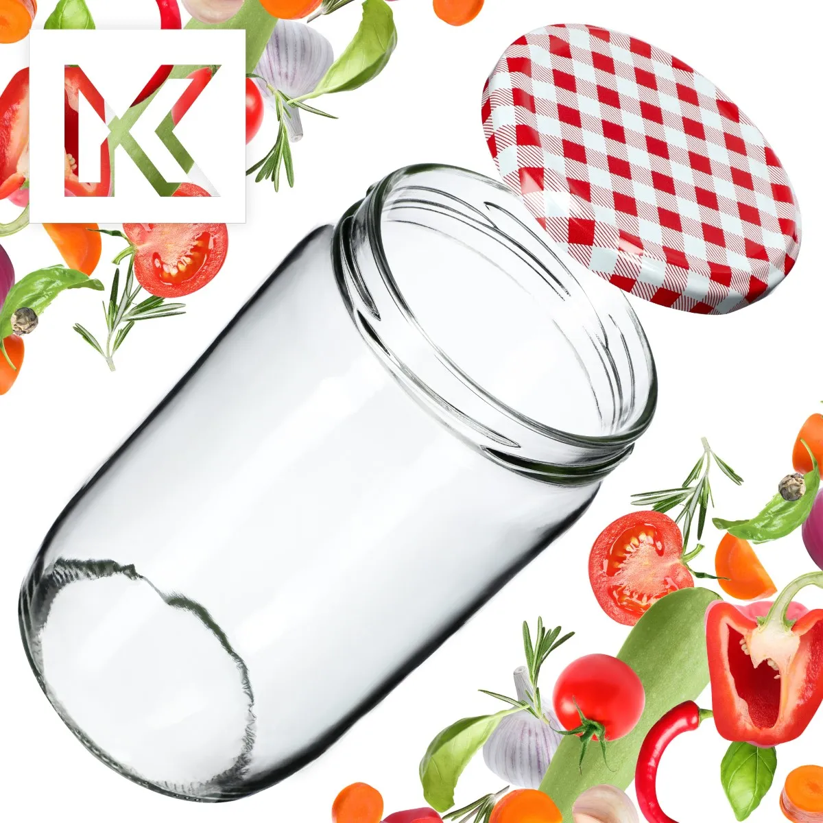 Niva konservavimo stiklainiai 720 ml, 16 vnt., 82 mm + raudoni tinklelio dangteliai