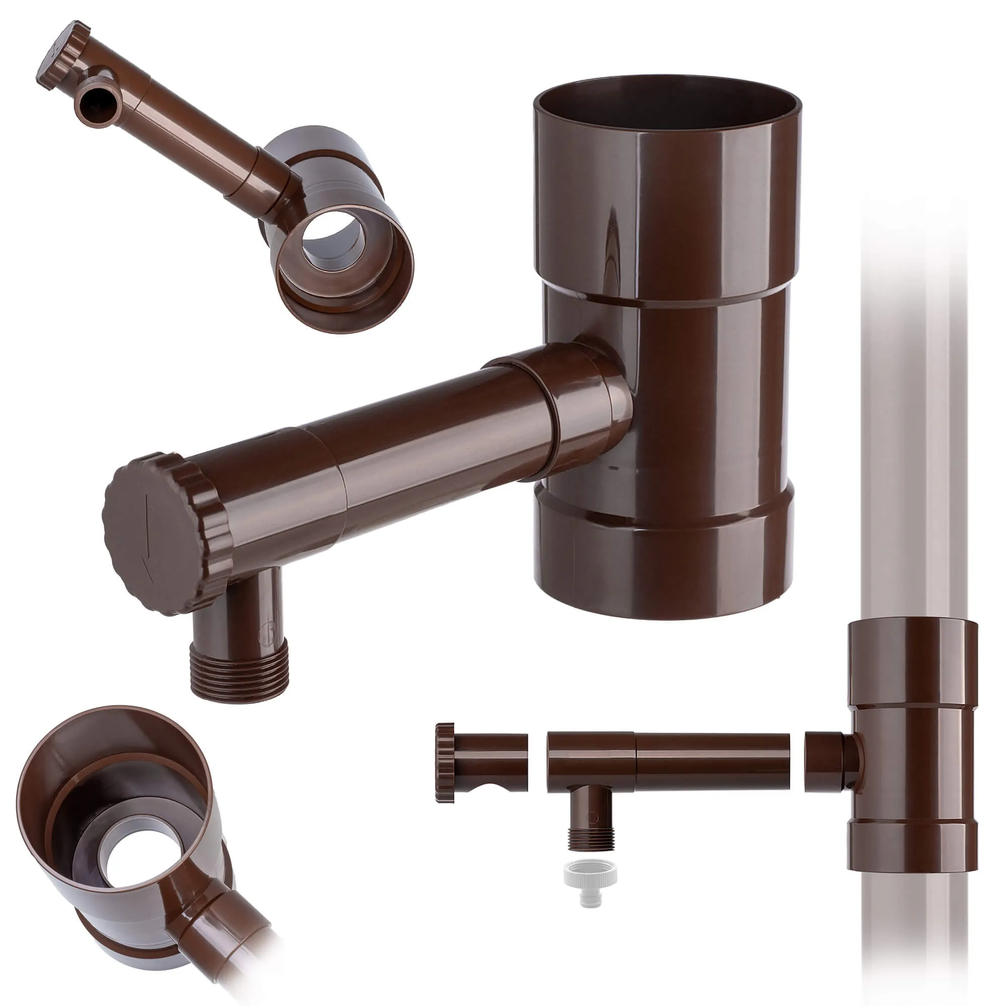 Nancras lietaus vandens kolektorius su vožtuvu, 90 mm, rudas