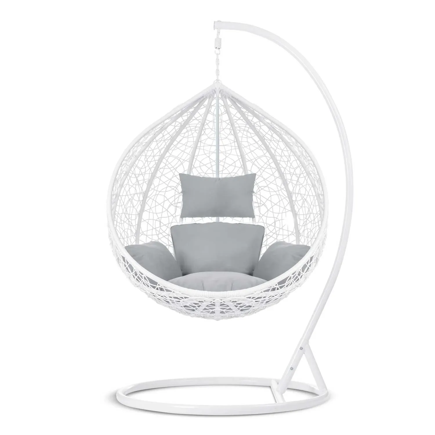 Havana pakabinama supamoji sodo kėdė, balta + šviesiai pilkos pagalvėlės - nuotrauka 1