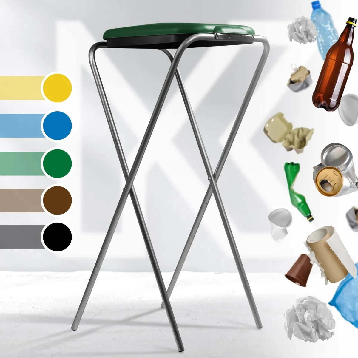 Bakel vienkartinių atliekų rūšiavimo maišų stovas, žalias