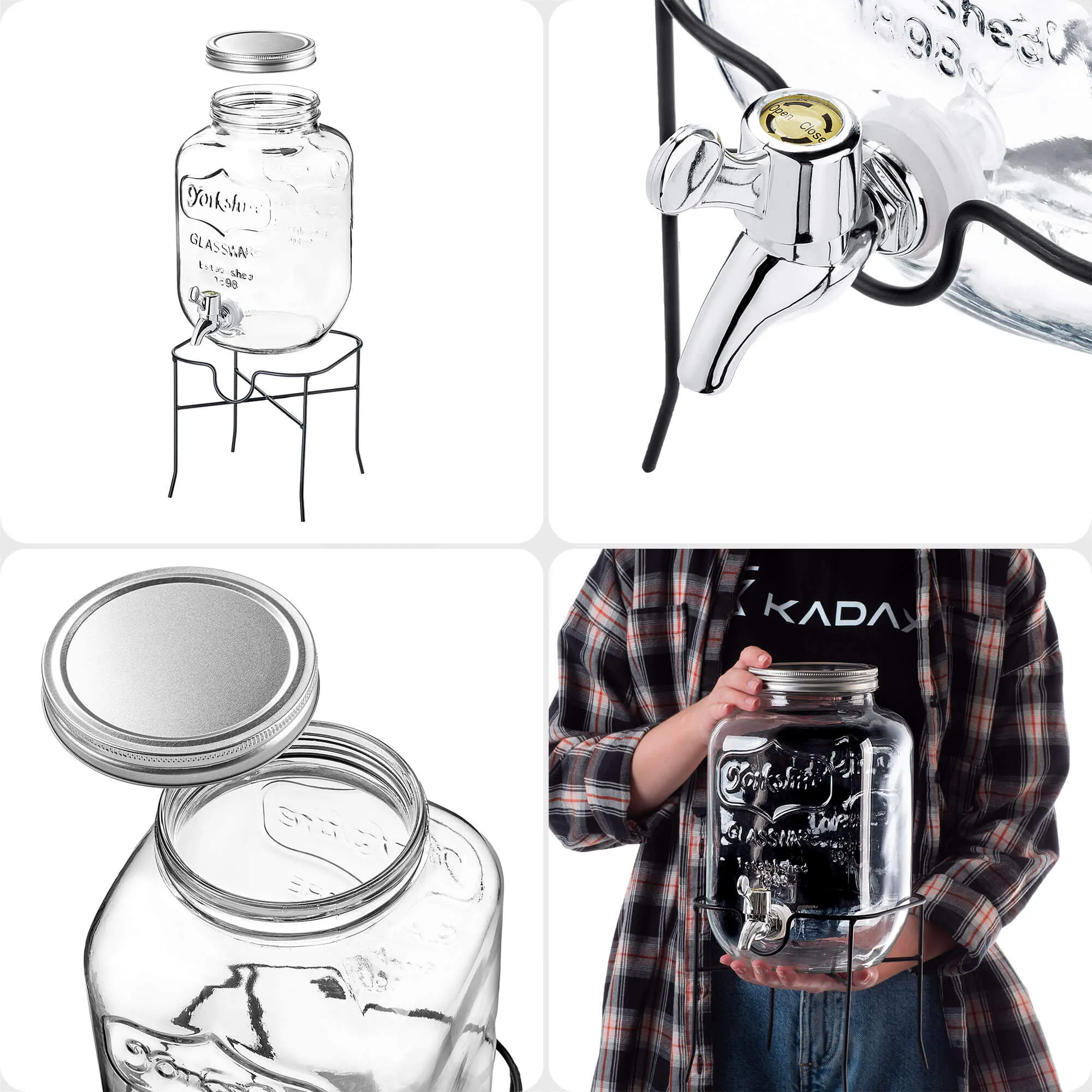 Mesagne stiklainis su čiaupu šaltiems gėrimams ir limonadui 4 l su stovu