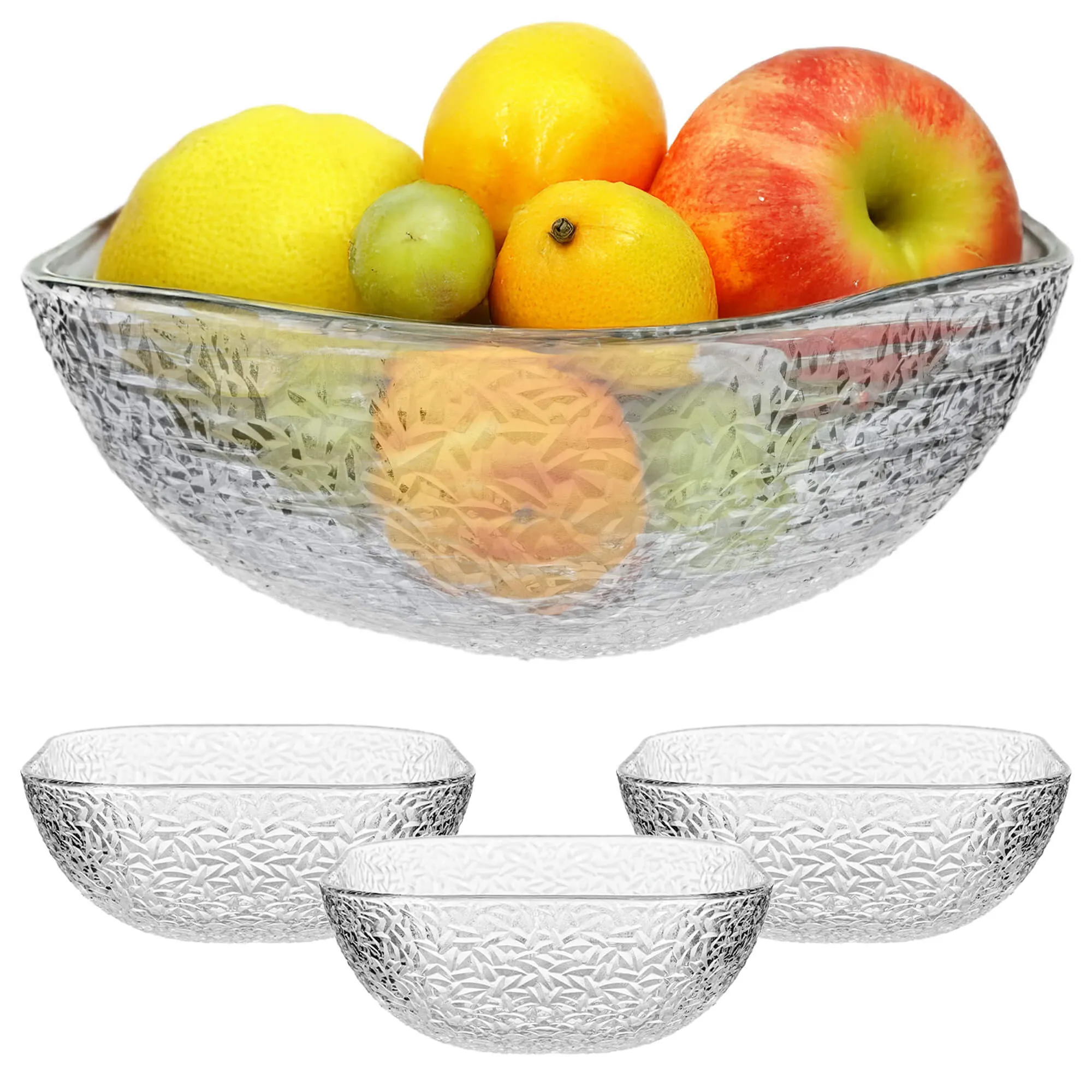 Venosa stikliniai salotų dubenėliai, 20 cm, su ledo raštu, 3 vnt.