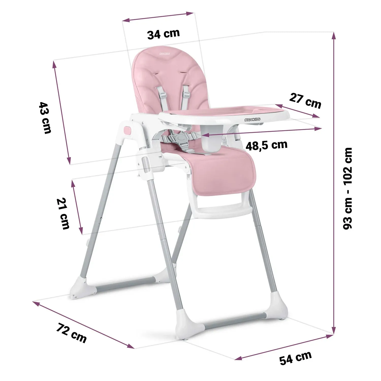 Ricokids Tulo rožinė maitinimo kėdutė - nuotrauka 1