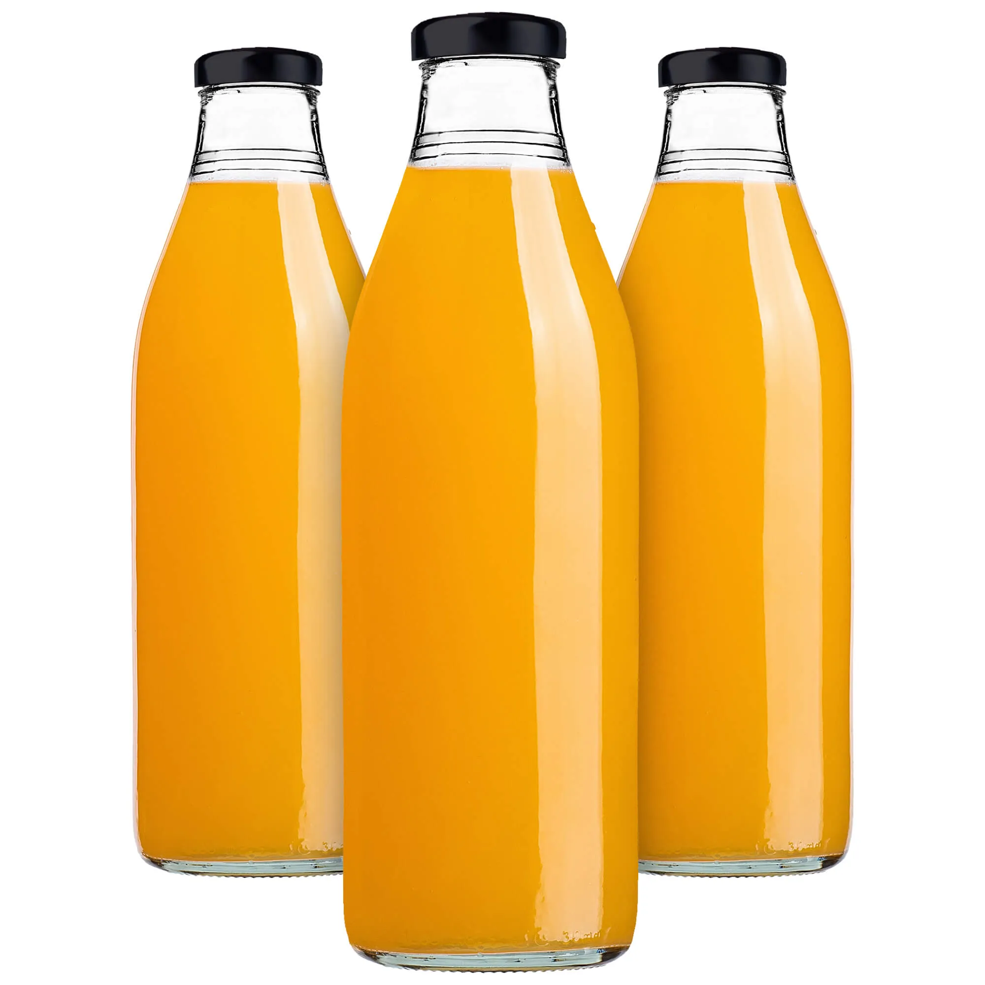 Arvigo 1 l stiklinis sulčių butelis su juodu dangteliu, 3 vnt.