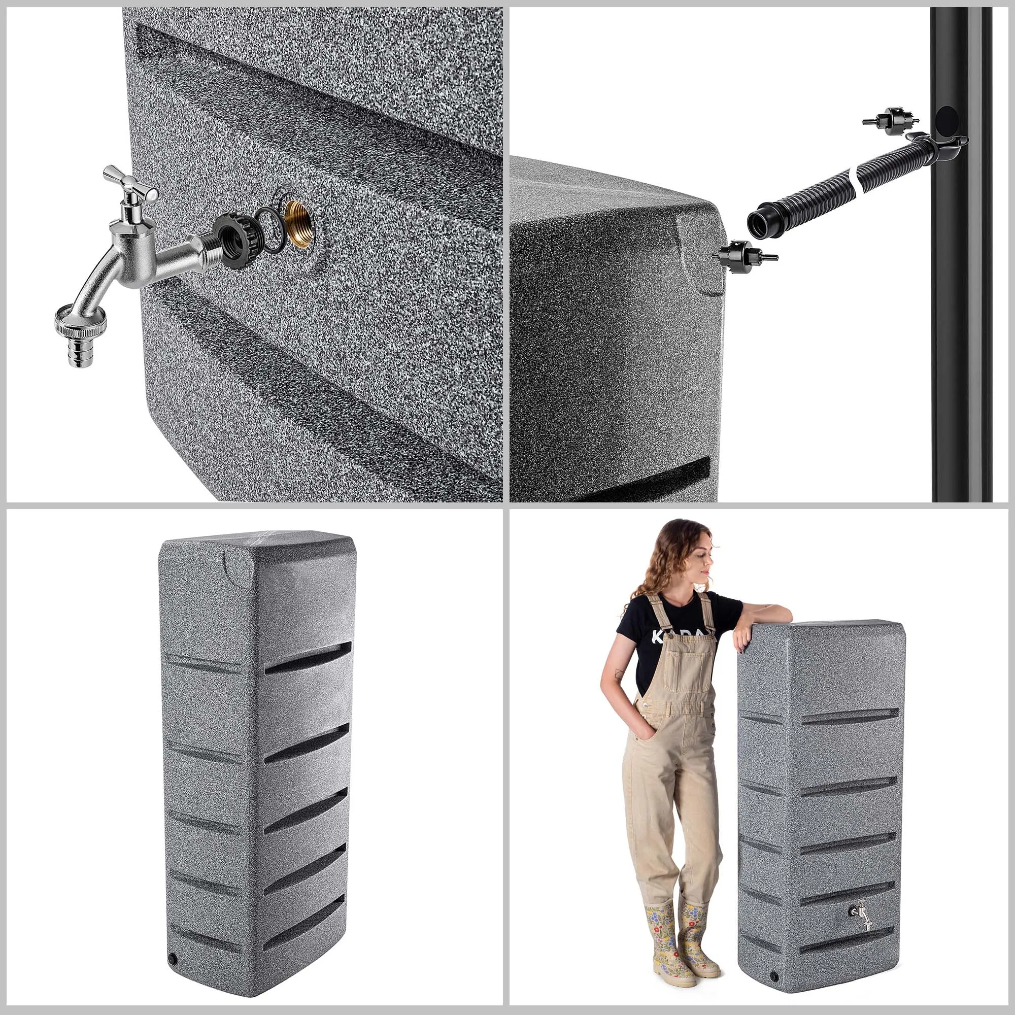 Barbat lietaus vandens bakas + prijungimo komplektas 260 l granito