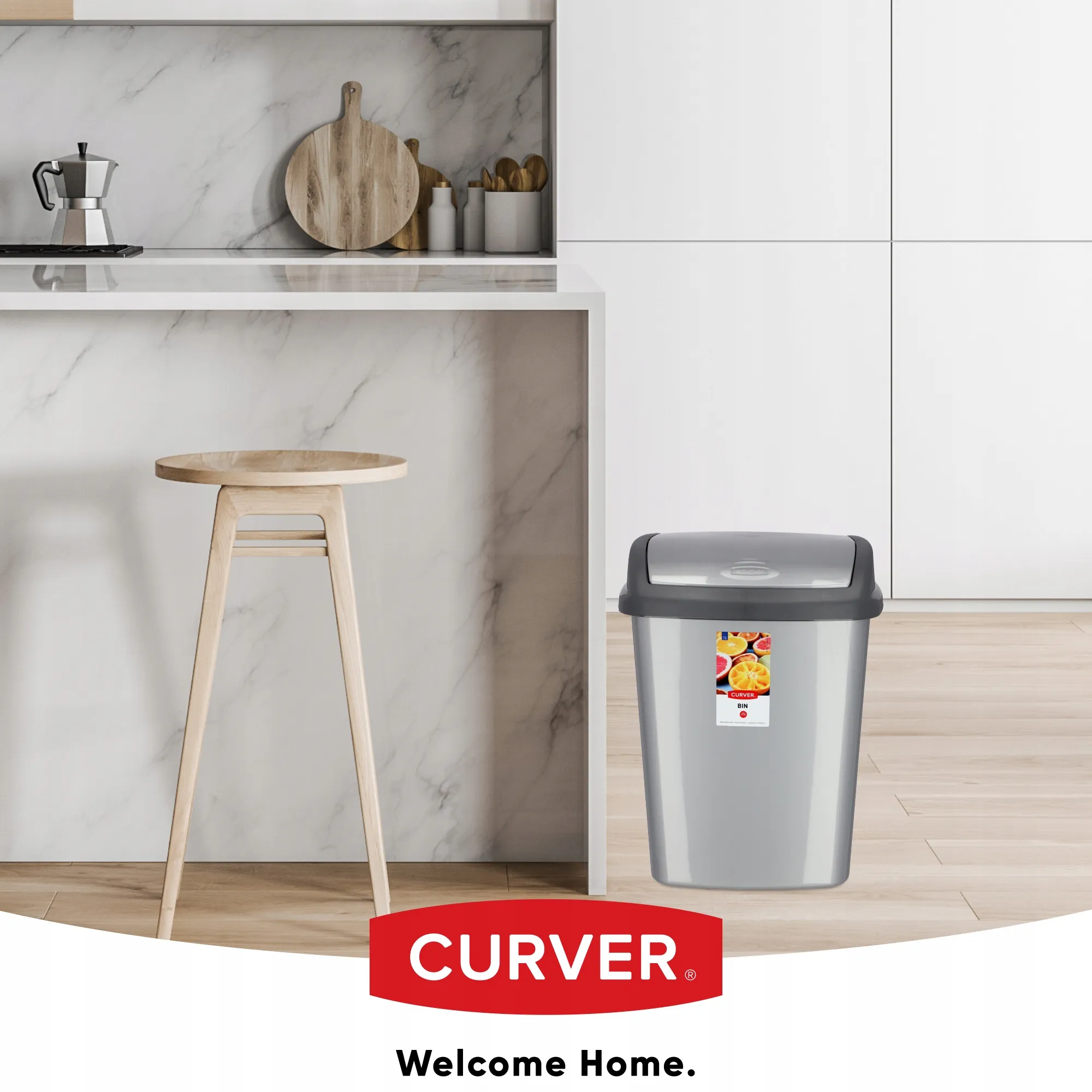 Curver Dominik 25L pakreipiama šiukšlių dėžė, grafitas