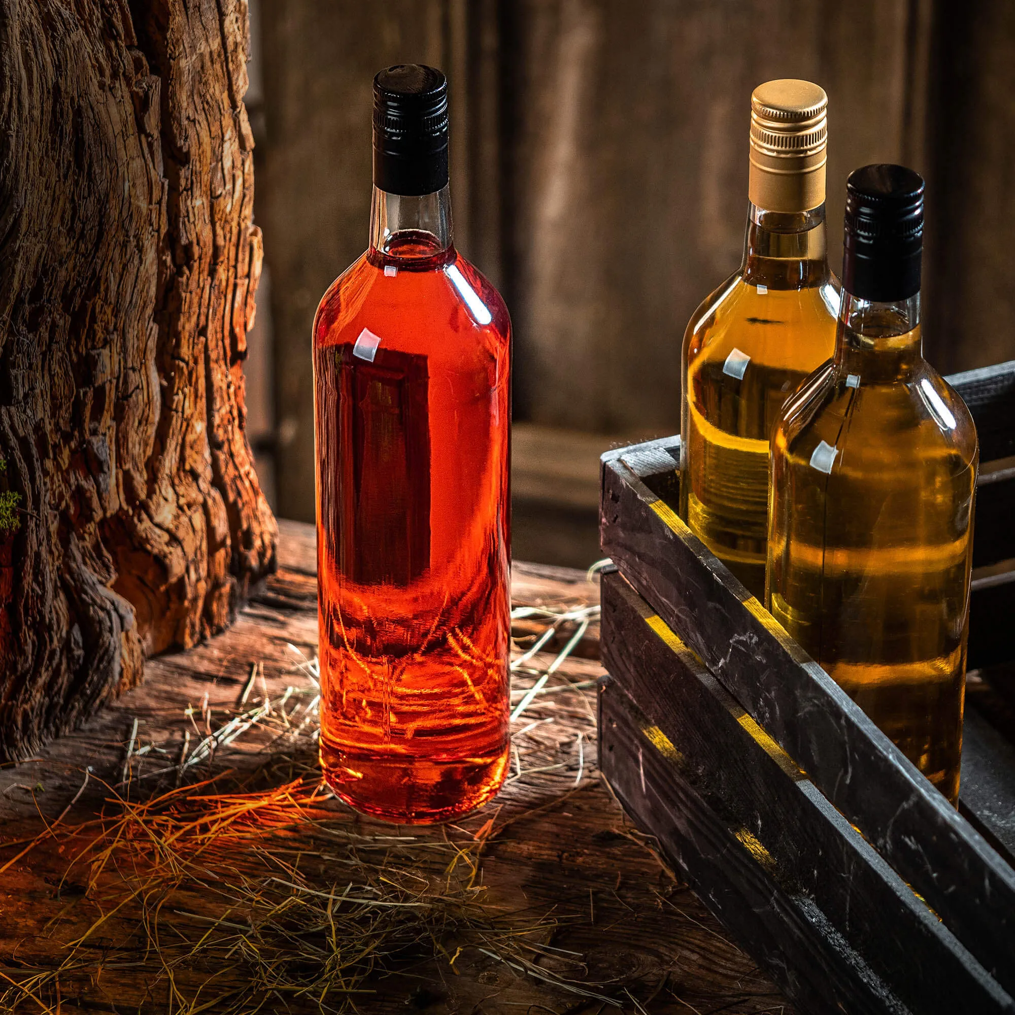 Monopol stikliniai buteliai 1000 ml su ilgu auksiniu dangteliu, 10 vnt.