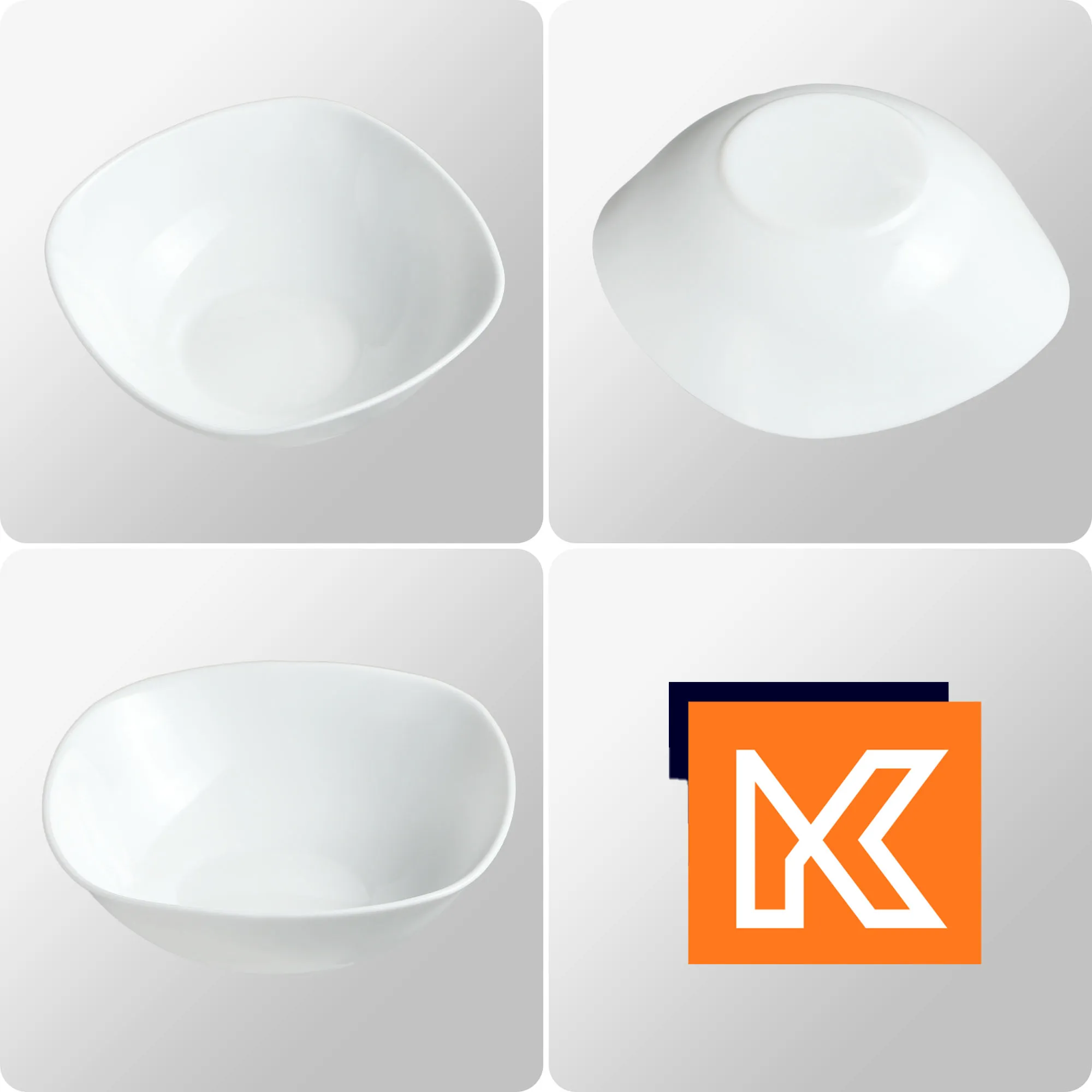 Baltas stiklinis salotų dubenėlis 17 cm, 3 vnt.