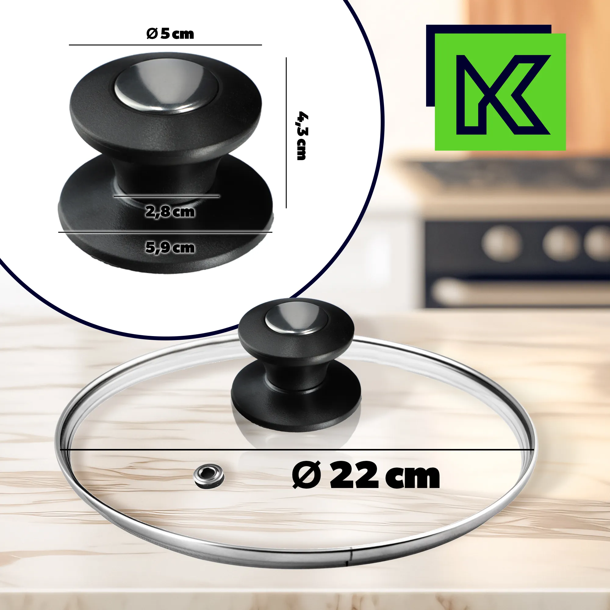 Barletta 22 cm orkaitėje atsparus dangtis su juoda rankena