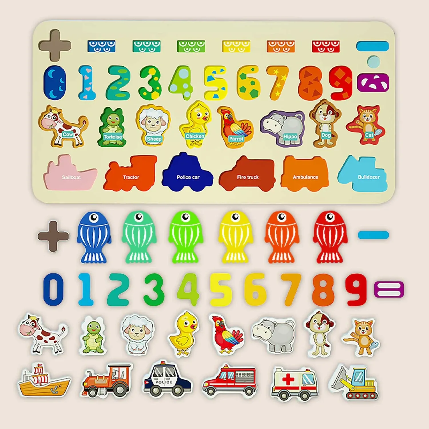 „Ricokids 781400“ edukacinė lenta su skaičiais, gyvūnais ir transporto priemonėmis - nuotrauka 1