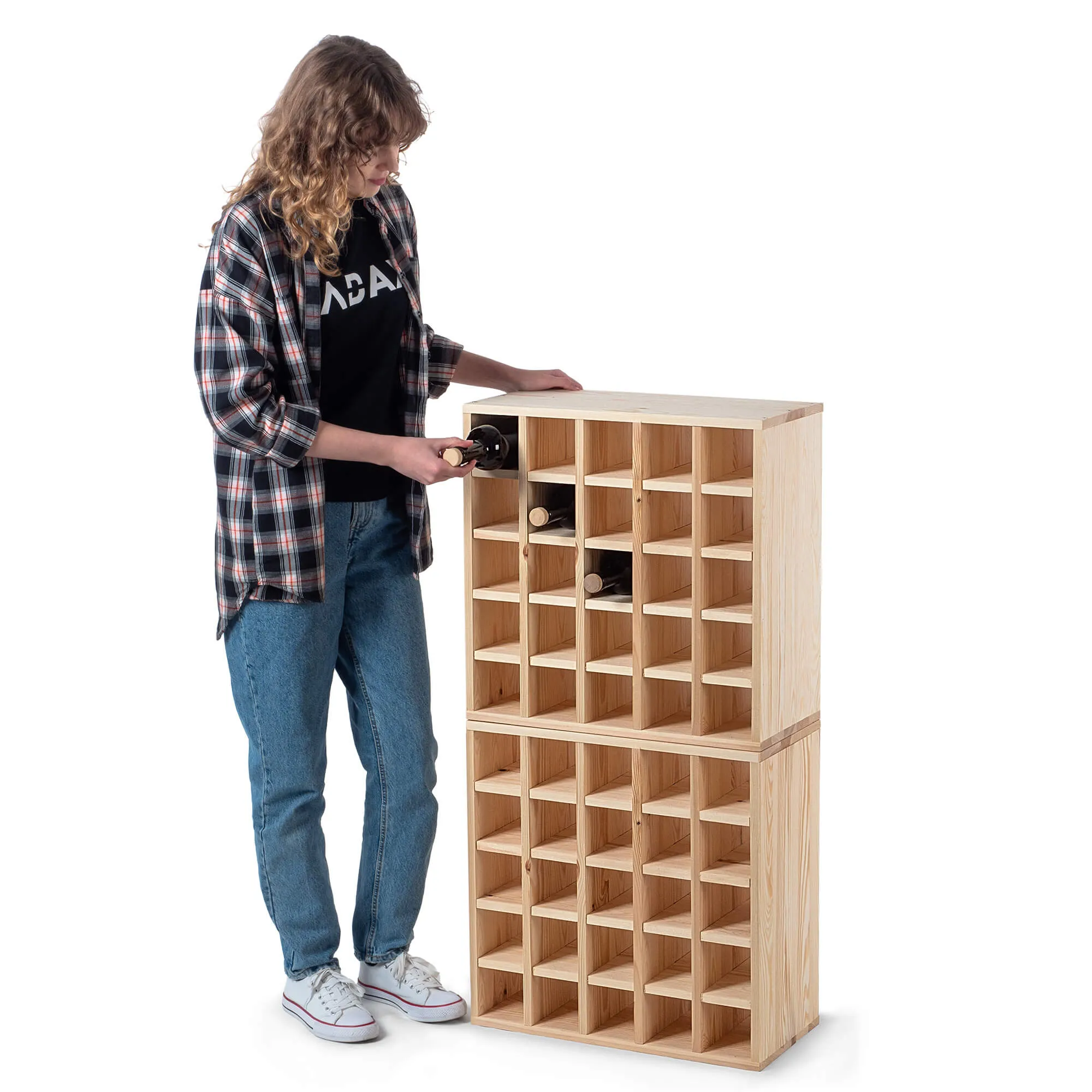 Loreo vyno lentynėlė, medinė, šviesiai ruda, šachmatų lentos formos, 2 dalys