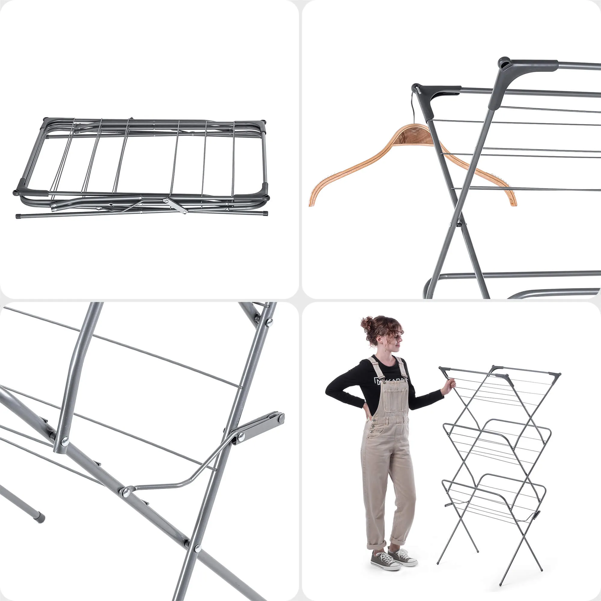 Vertikali drabužių džiovyklė „Pawia“, 138 x 60 cm, juoda