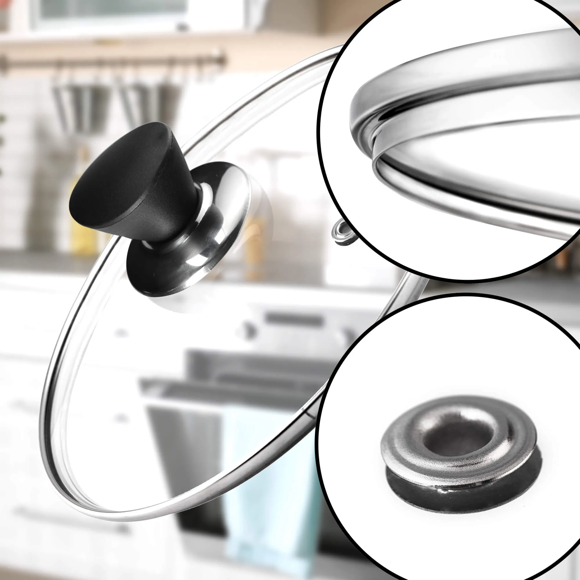 Taranto 22 cm orkaitėje atsparus dangtis su juoda rankena