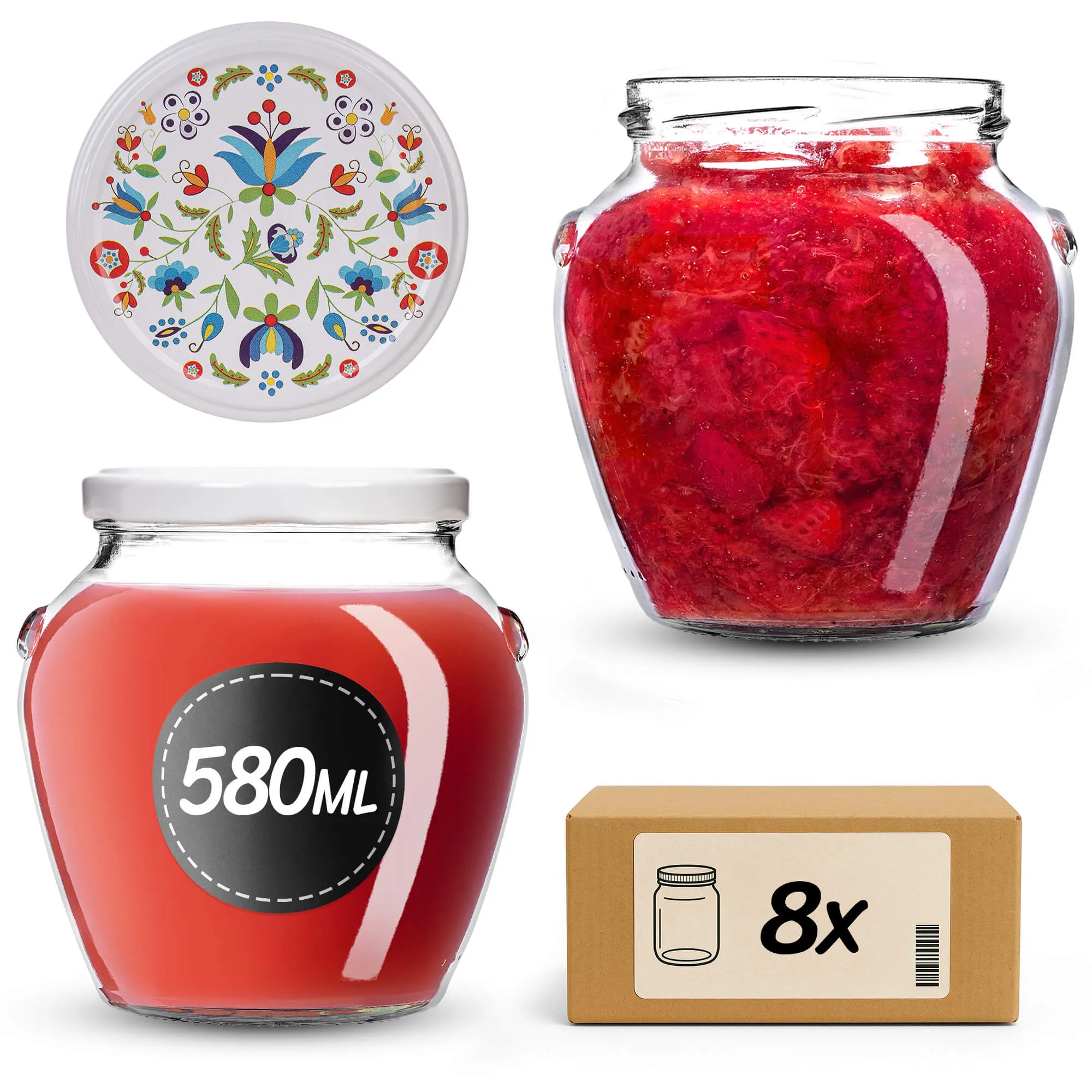 Sassa konservavimo stiklainiai 580 ml 8 vnt. 82 mm + dangteliai „Kašubų folkloras“