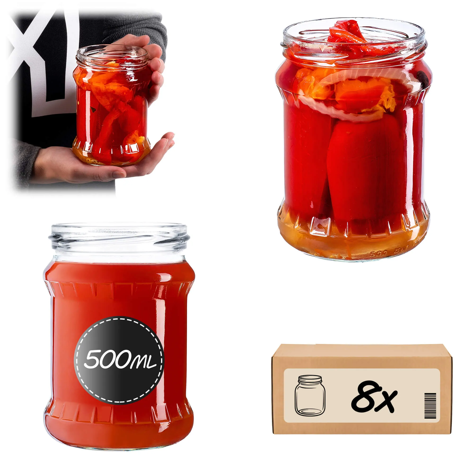 Kisko konservavimo stiklainiai 500 ml 8 vnt. 82 mm be dangtelių