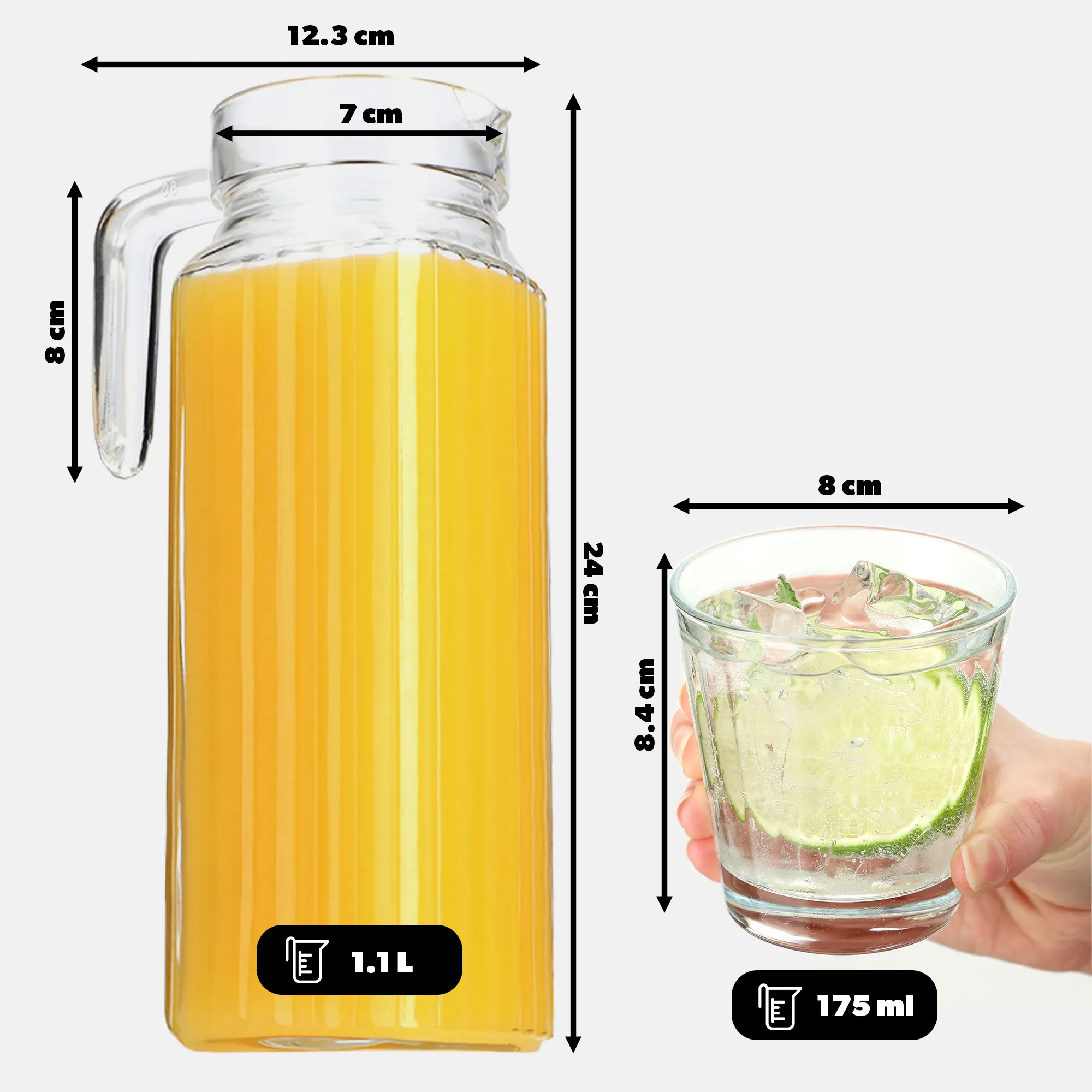 6 vnt. „Blera“ stiklinės po 175 ml + 1,1 l „Bargano“ ąsotis