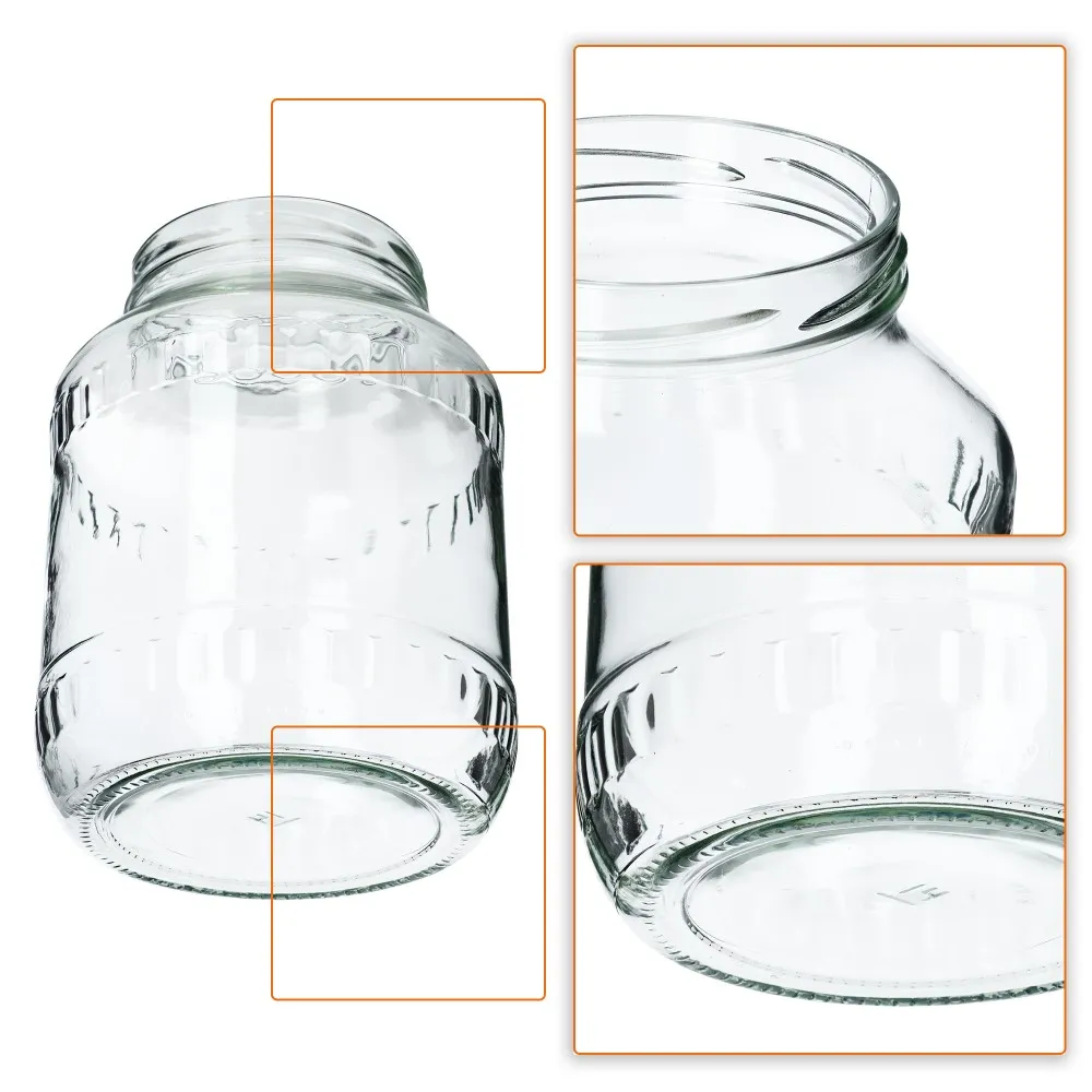 Albi stikliniai indeliai 2,5 l, 100 mm, + auksiniai dangteliai, 12 vnt.