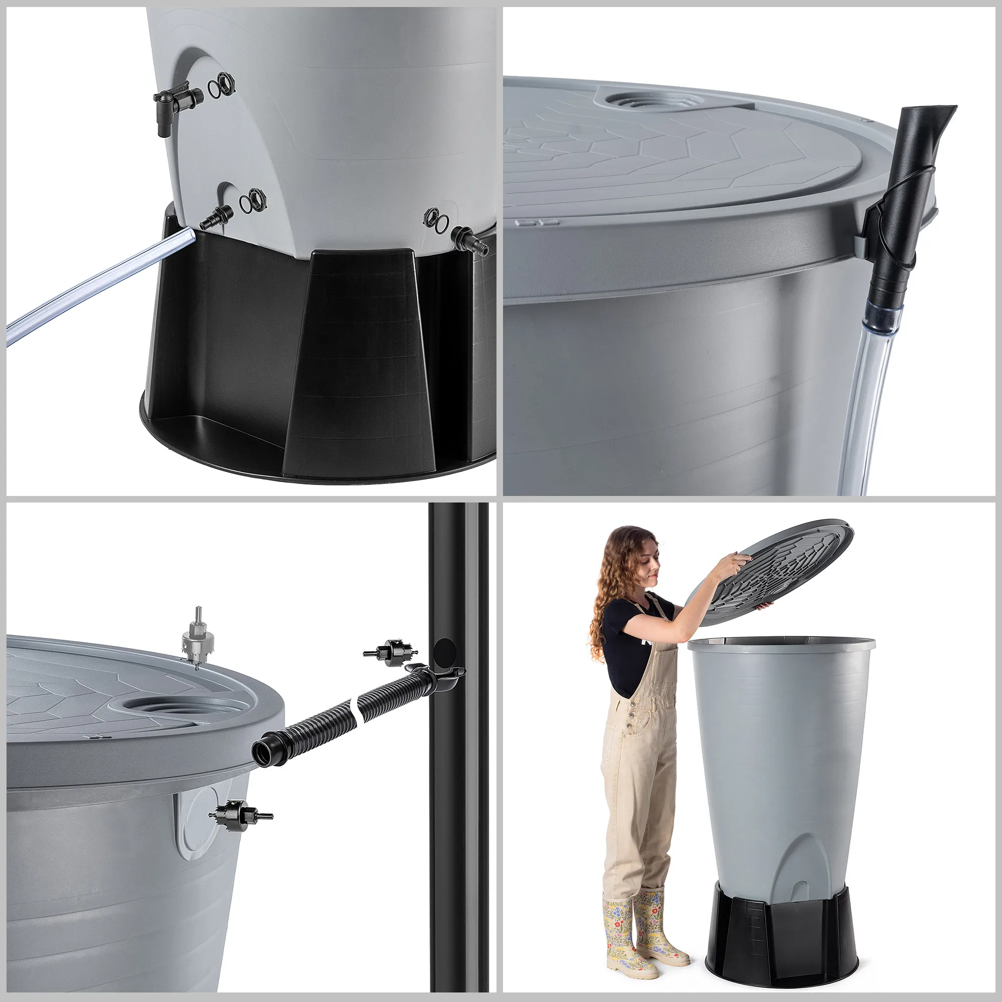 Molar 260L lietaus vandens bakas su prijungimo komplektu, pilkas