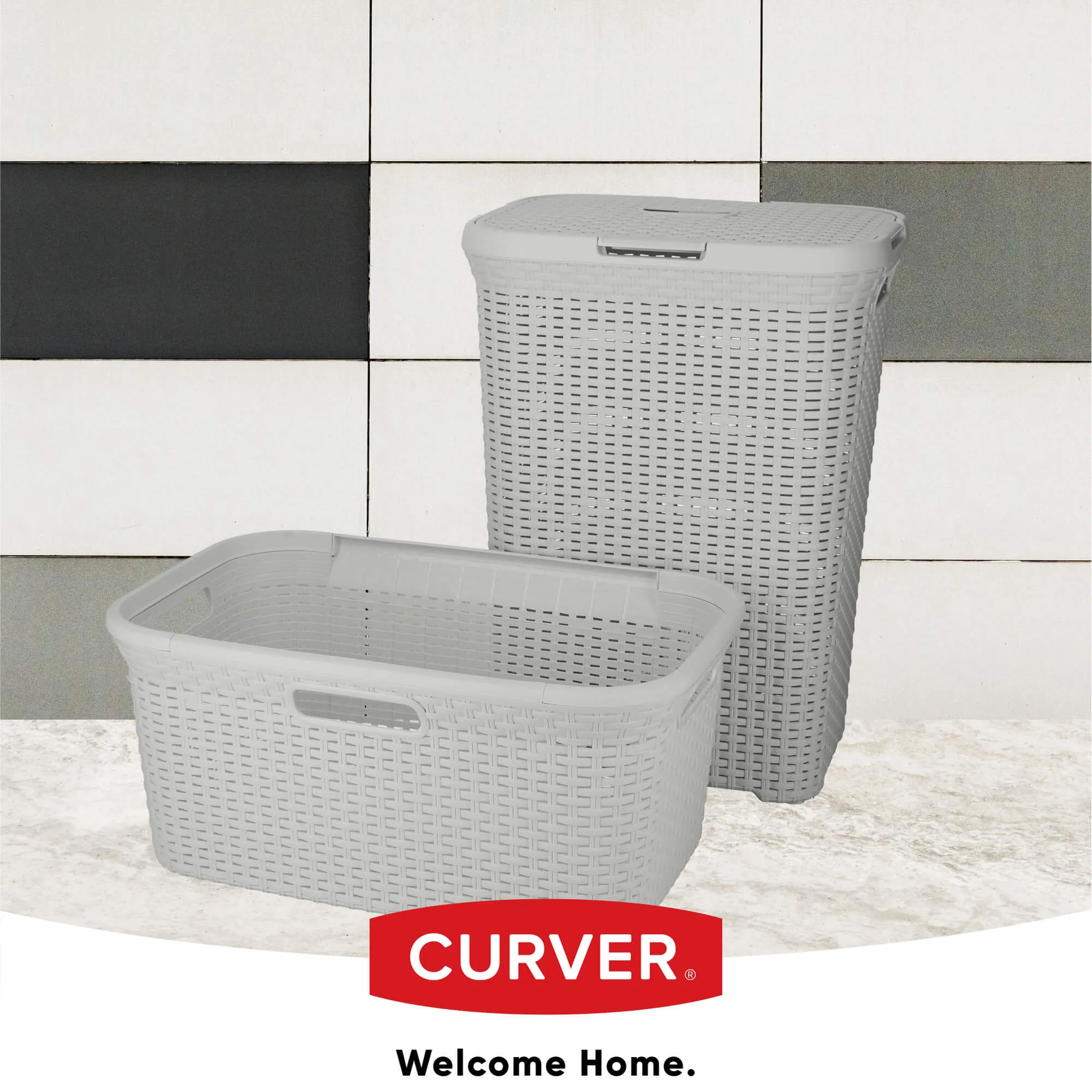 „Curver Natural Style“ 60 l šviesiai pilkas krepšelis su dangčiu