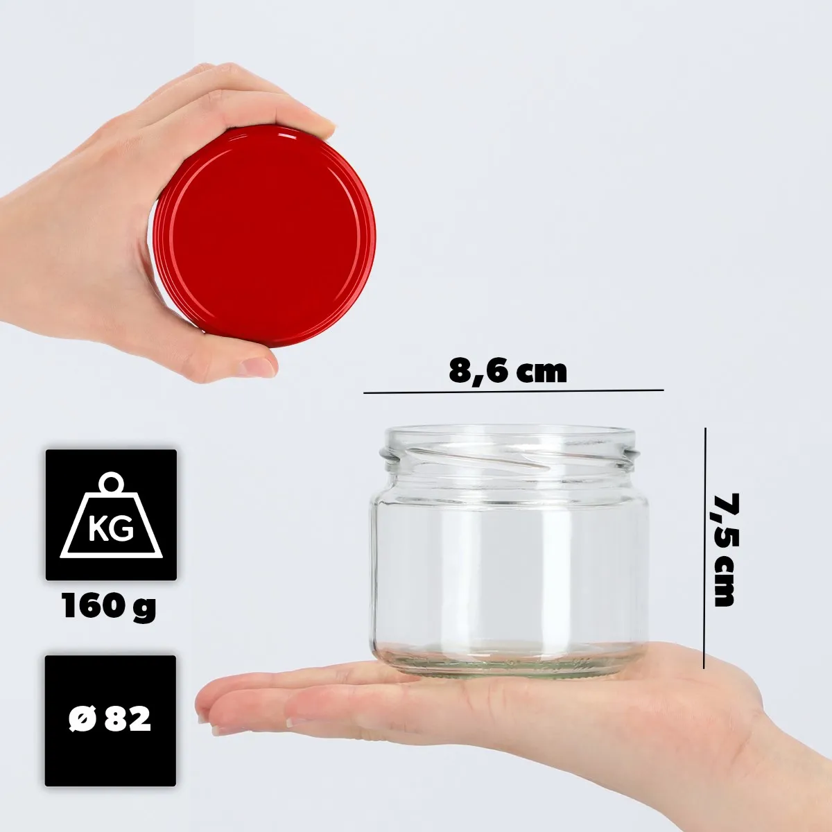 „Sonka“ konservavimo stiklainiai 330 ml, 20 vnt., 82 mm + raudoni dangteliai