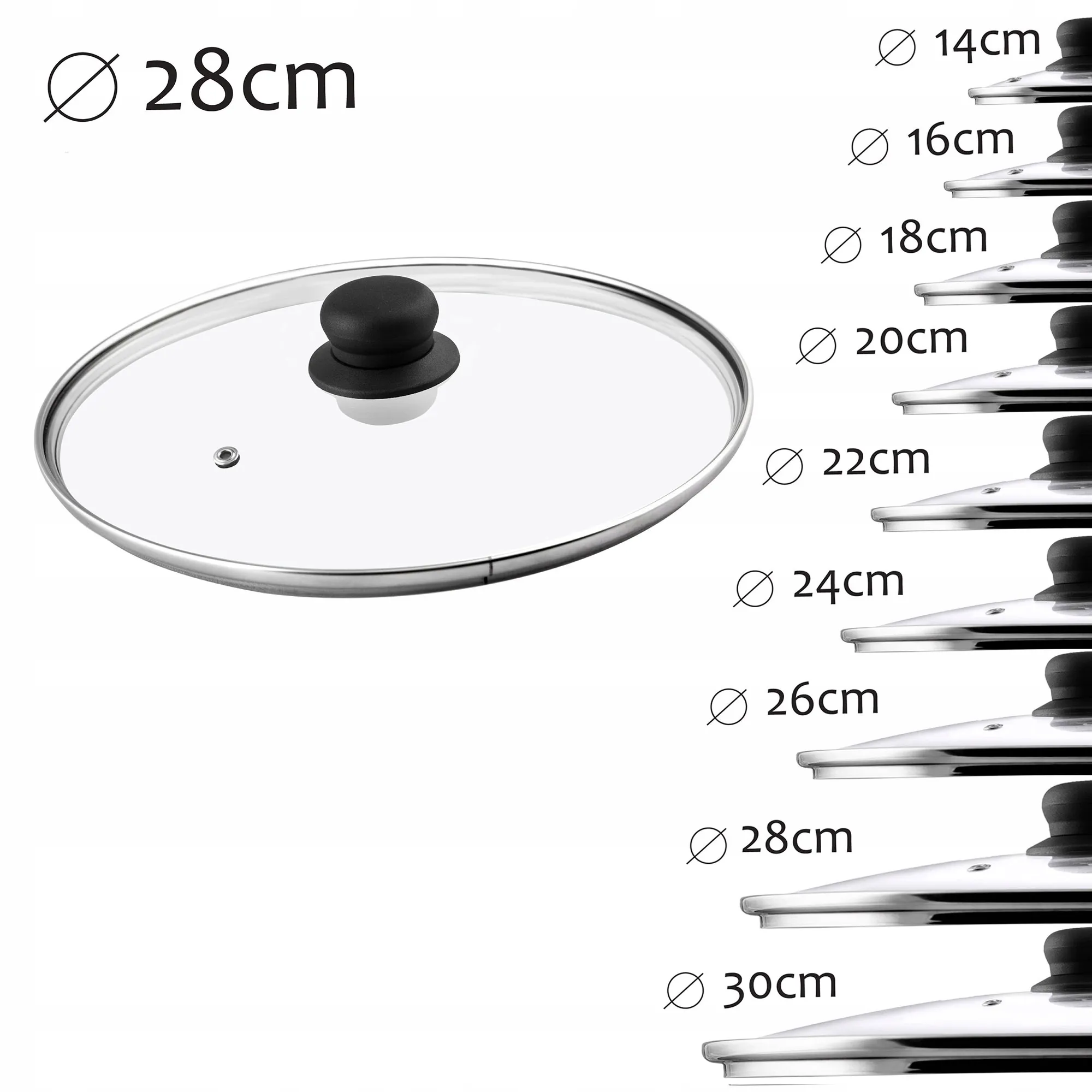 Karščiui atsparus dangtis su rankena, 28 cm, juodas