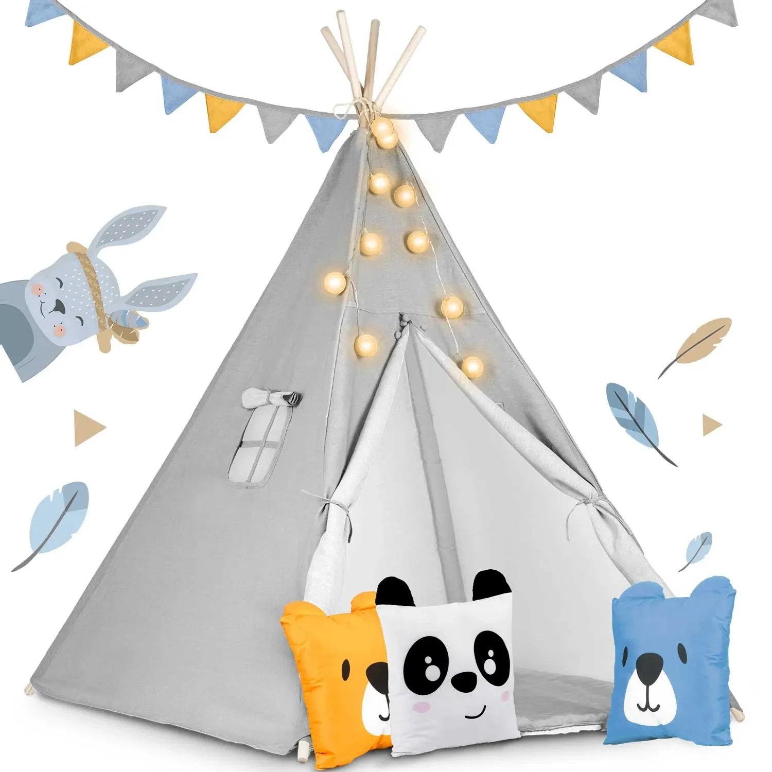 „Nukido“ vaikiška palapinė su šviesomis – pilka - nuotrauka 1