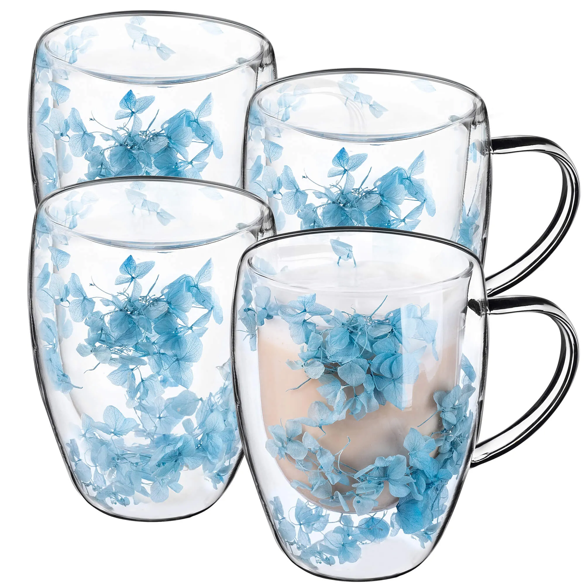 Terminis puodelis su gėlių motyvu „Riga“, 350 ml, mėlynas, 4 vnt.