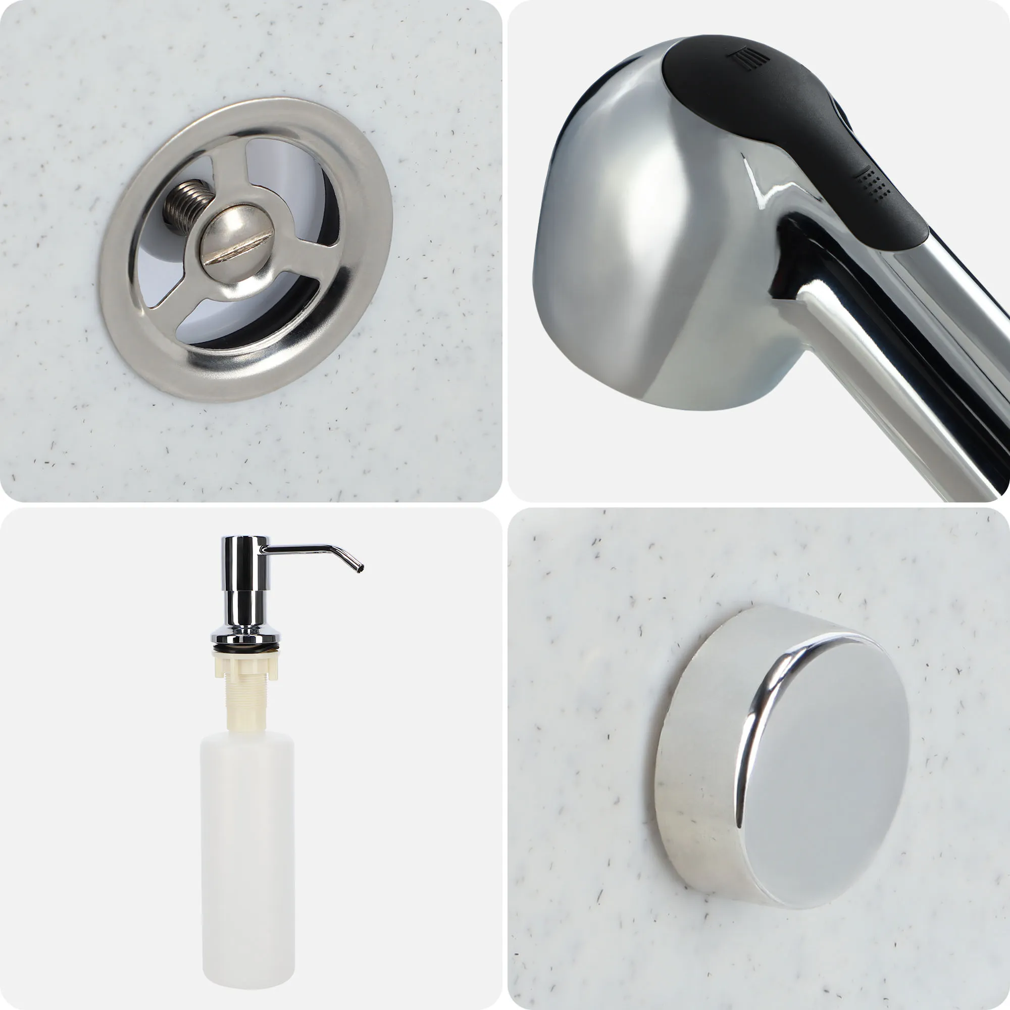 Gospo Maximus kriauklė su ištraukiamu čiaupu ir dozatoriumi, balta