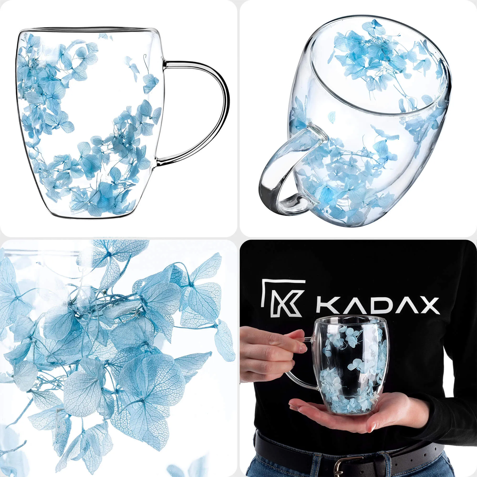 Terminis puodelis su gėlių motyvu „Riga“, 350 ml, mėlynas, 4 vnt.