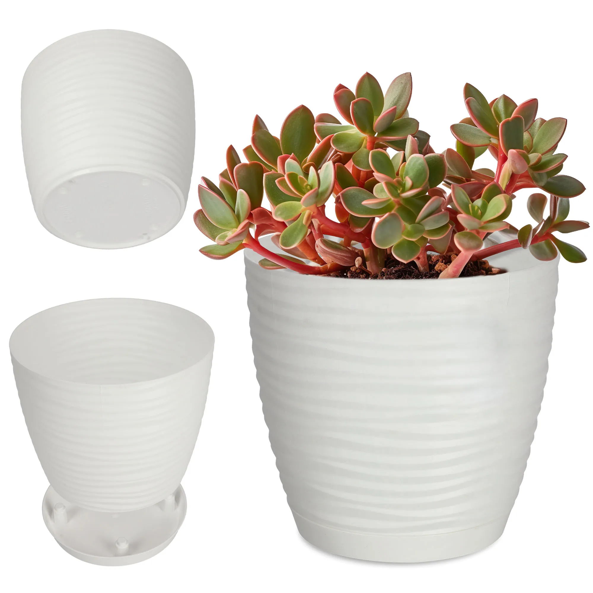 Apvalus gėlių vazonas su lėkštute