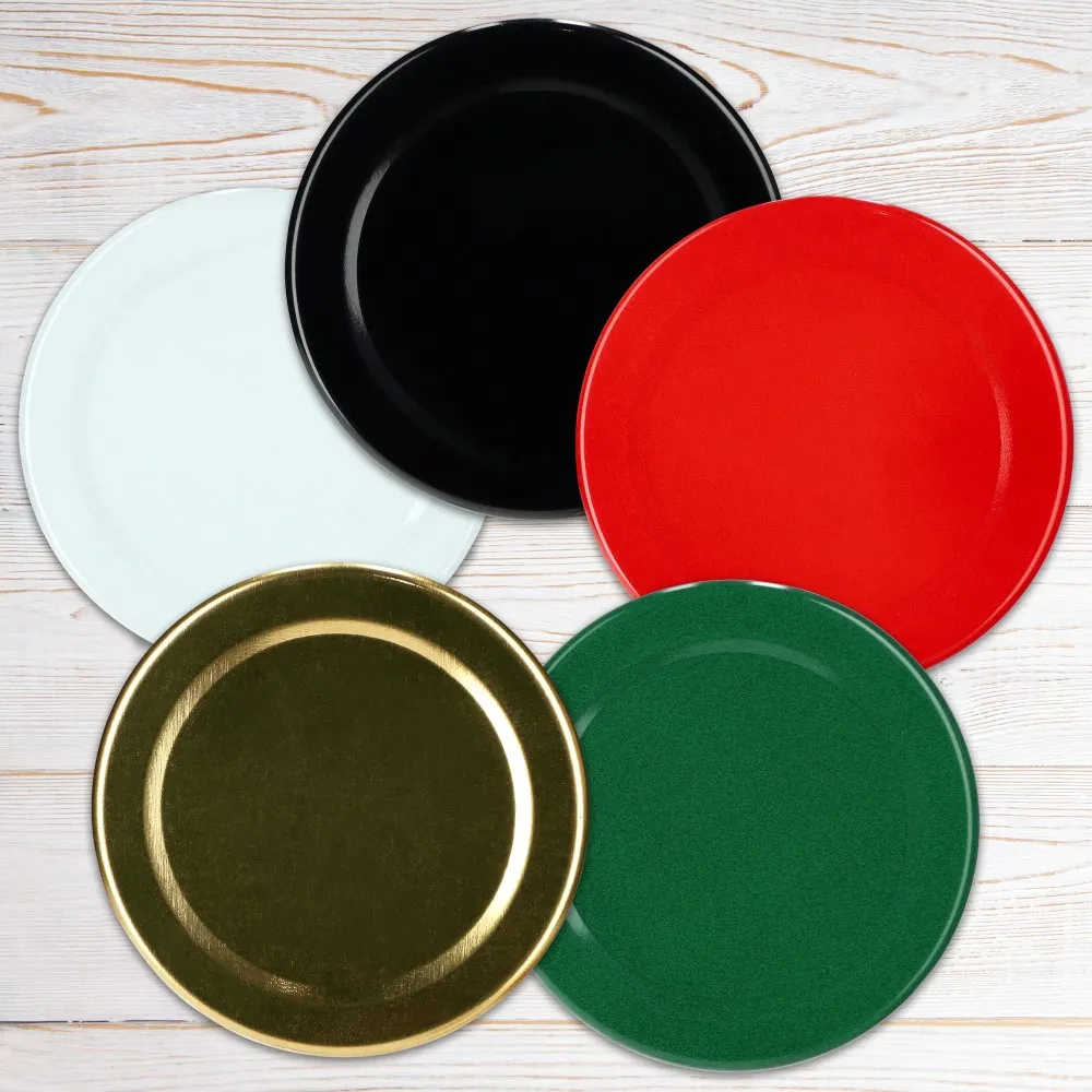 Kalbo metaliniai dangteliai stiklainiams ir buteliams, 10 vnt., 53 mm skersmens, juodi
