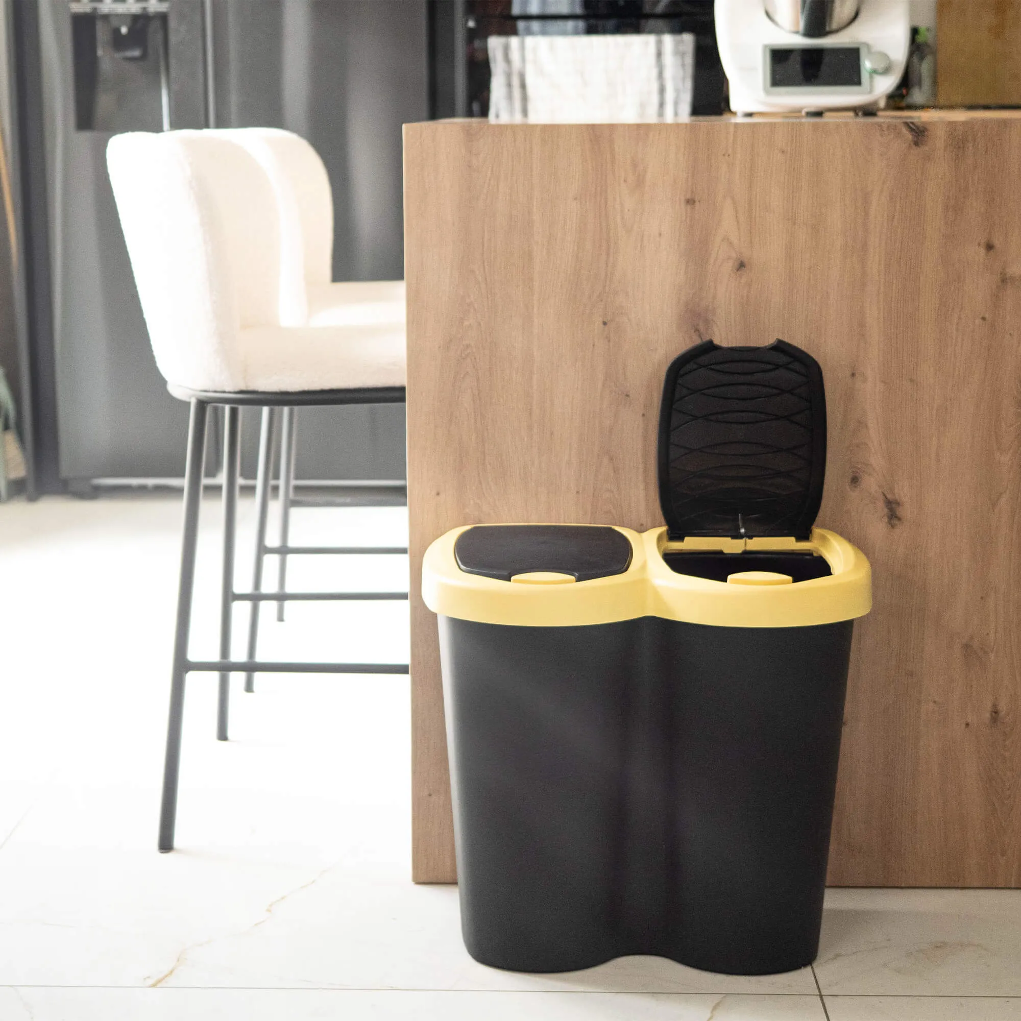 Aumoy 40L dviguba šiukšliadėžė, juoda ir geltona