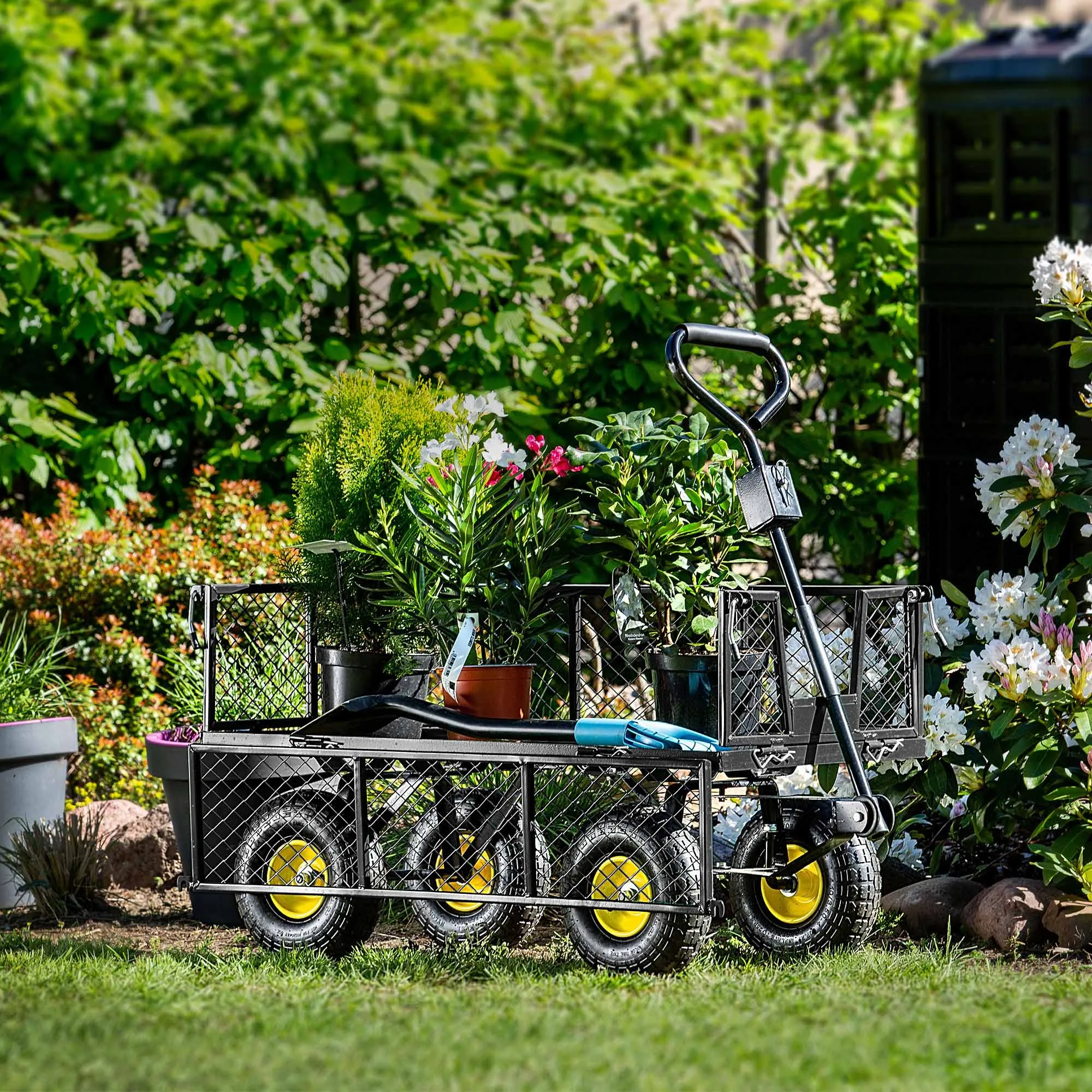 3 viename sodo vežimėlis, 300 kg, juodas, su brezentu