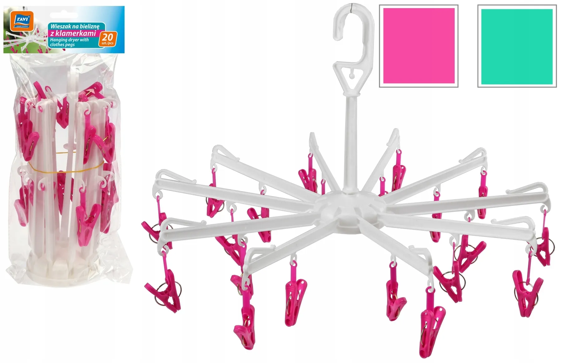 Ravi drabužių pakaba su kabliukais, mišrių spalvų