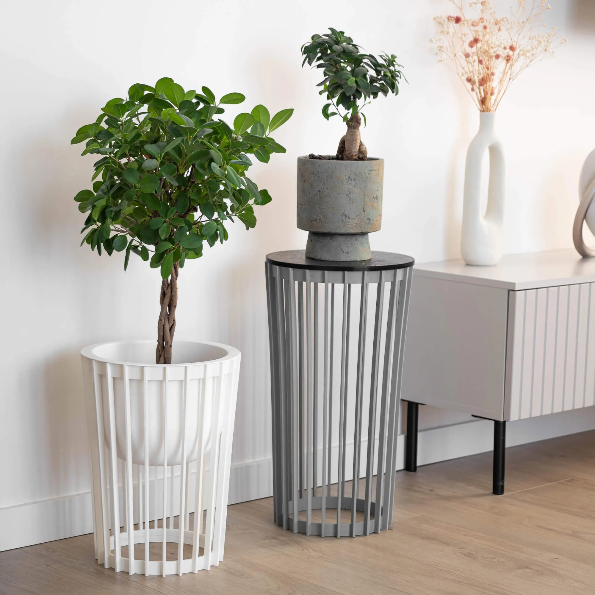 Aytre dvipusis augalų stovas 40 cm platinos spalvos + juodas stalviršis