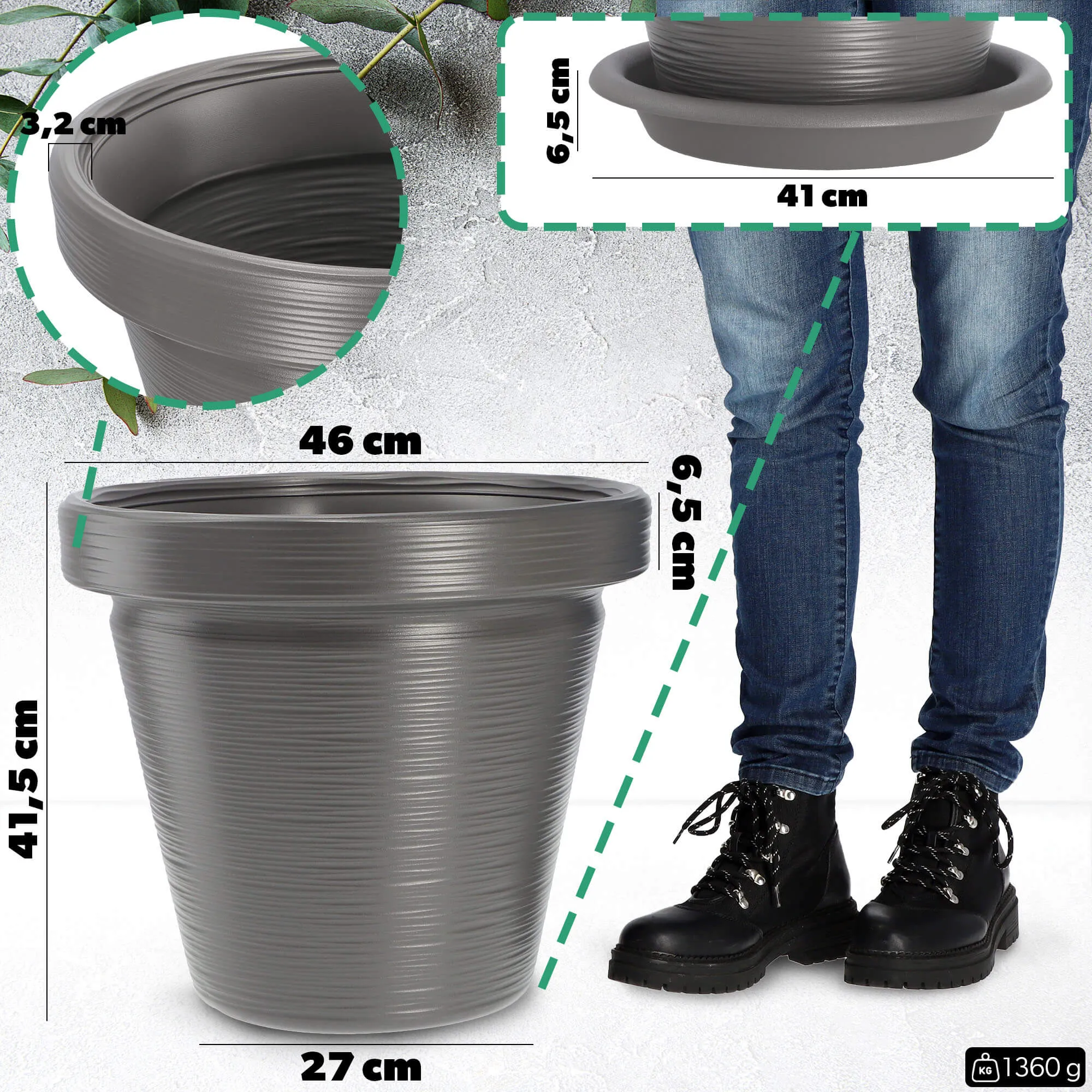 Cieza vazonas su lėkštute 46 cm