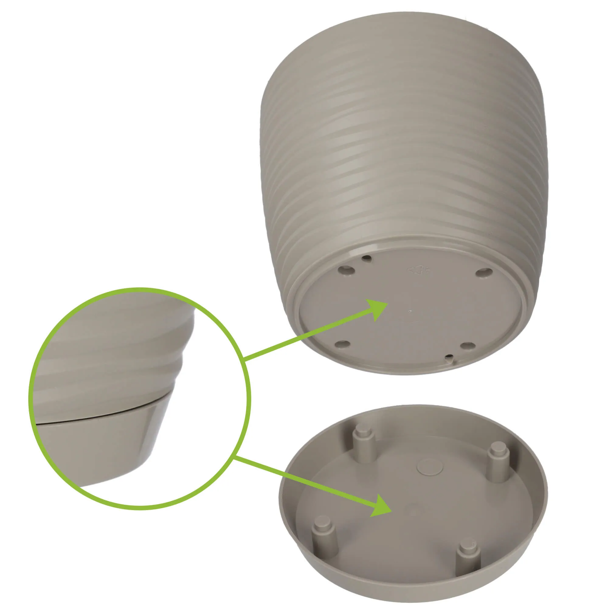 Apvalus gėlių vazonas su lėkštute 15 cm