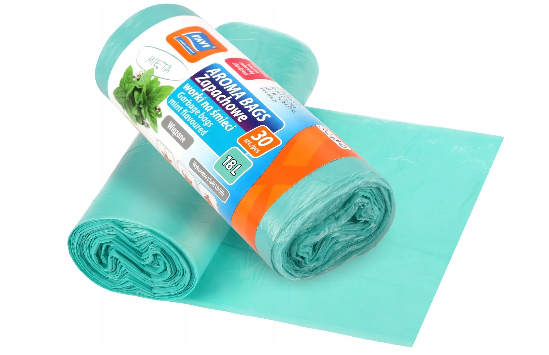 Mėtų spalvos šiukšlių maišai „Ravi Aroma Bags“, 18 l, 30 vnt.