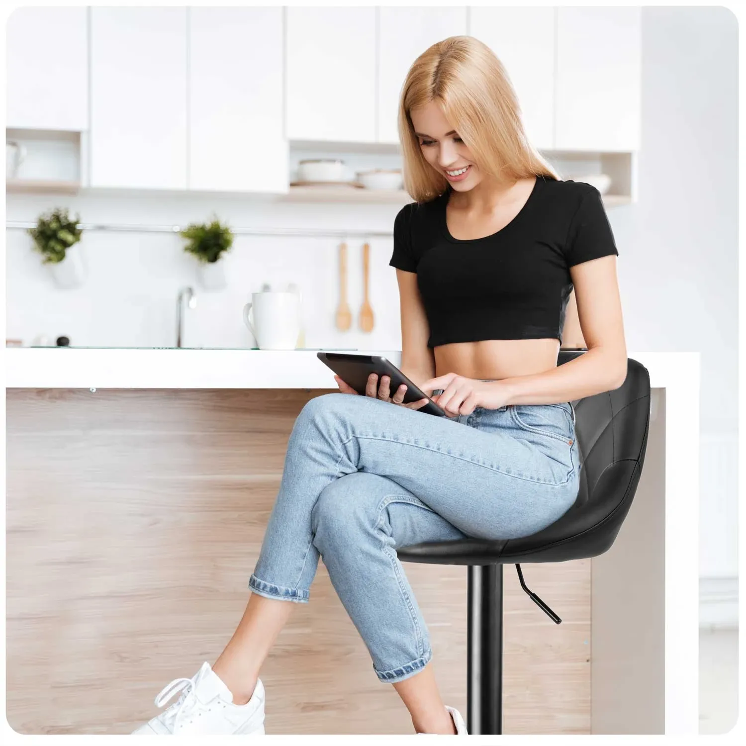 Nerra baro kėdė su atlošu – 2 dalys – juoda su juodu pagrindu - nuotrauka 1