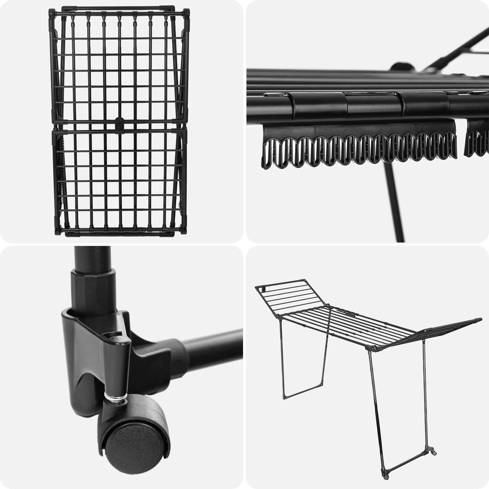 „Aielli“ sulankstoma reguliuojamo dydžio drabužių džiovyklė, 257 cm, juoda