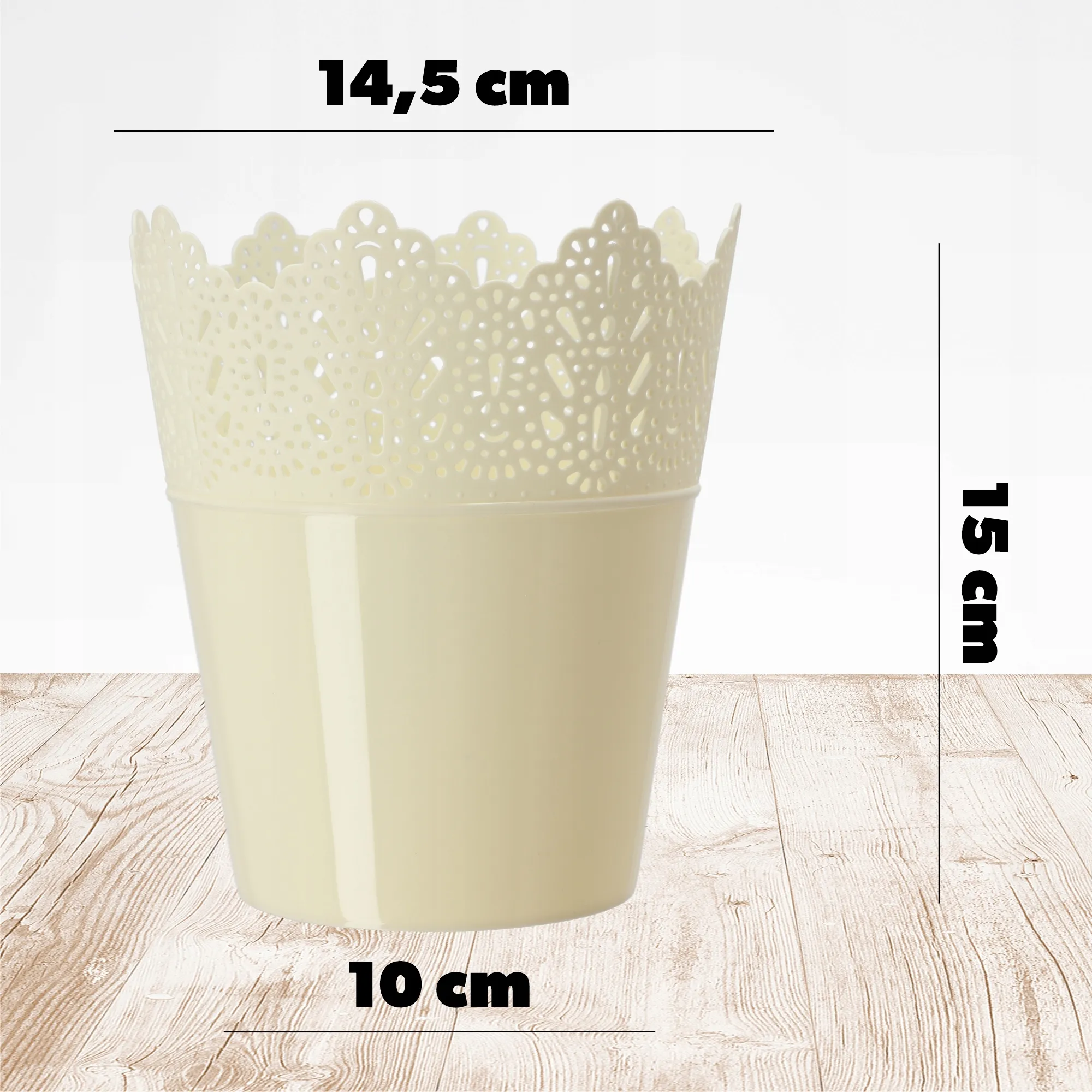 Calade gėlių vazonas su nėriniais 14 x 15 cm kreminės spalvos