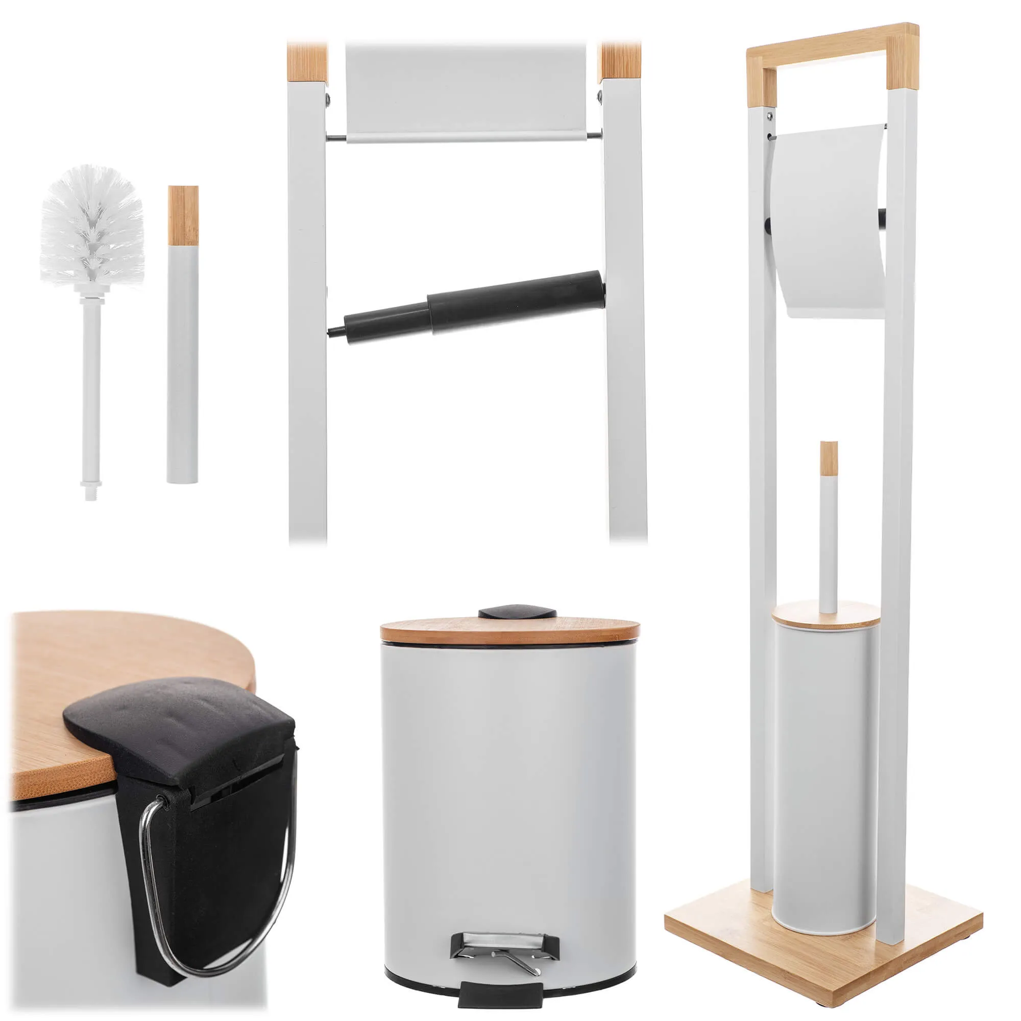 Guise vonios kambario komplektas tualetiniam popieriui ir šepetėlių laikikliui + 3 l krepšeliui, baltas