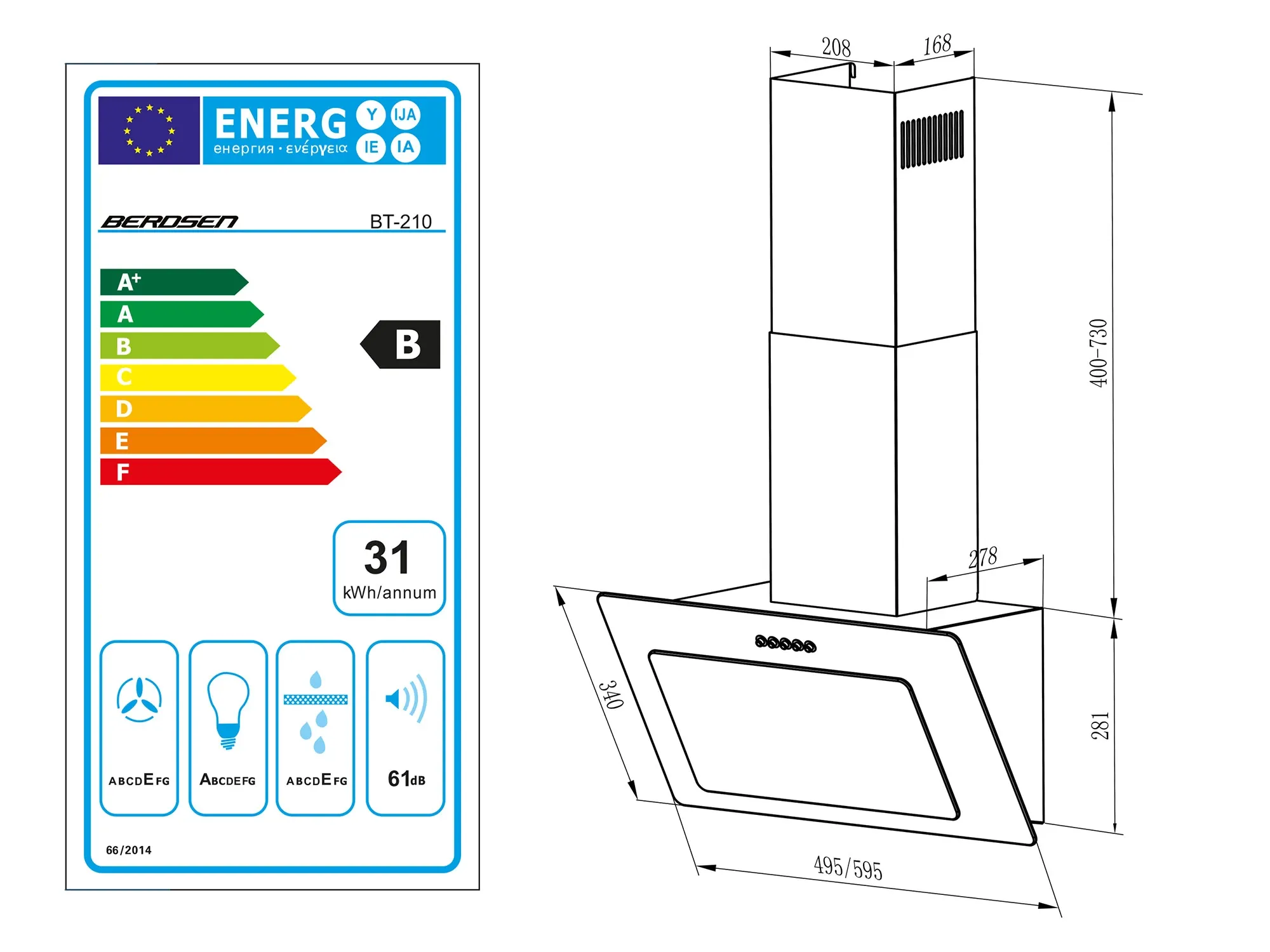 Berdsen BT-210 60 cm kamino gartraukis, juodas - nuotrauka 1