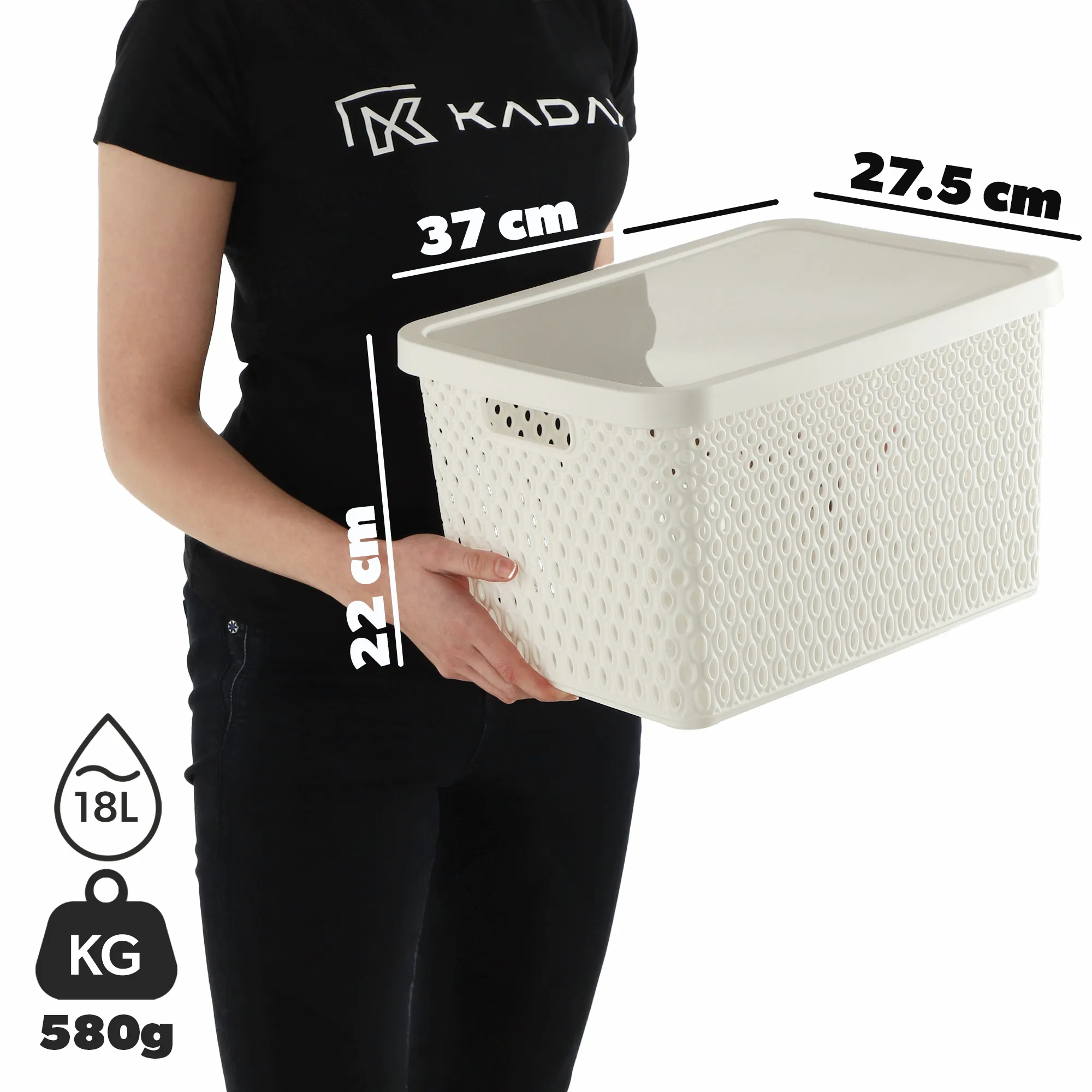 Pau daiktadėžių rinkinys su dangčiu, 4,5 l + 12 l + 18 l, baltas