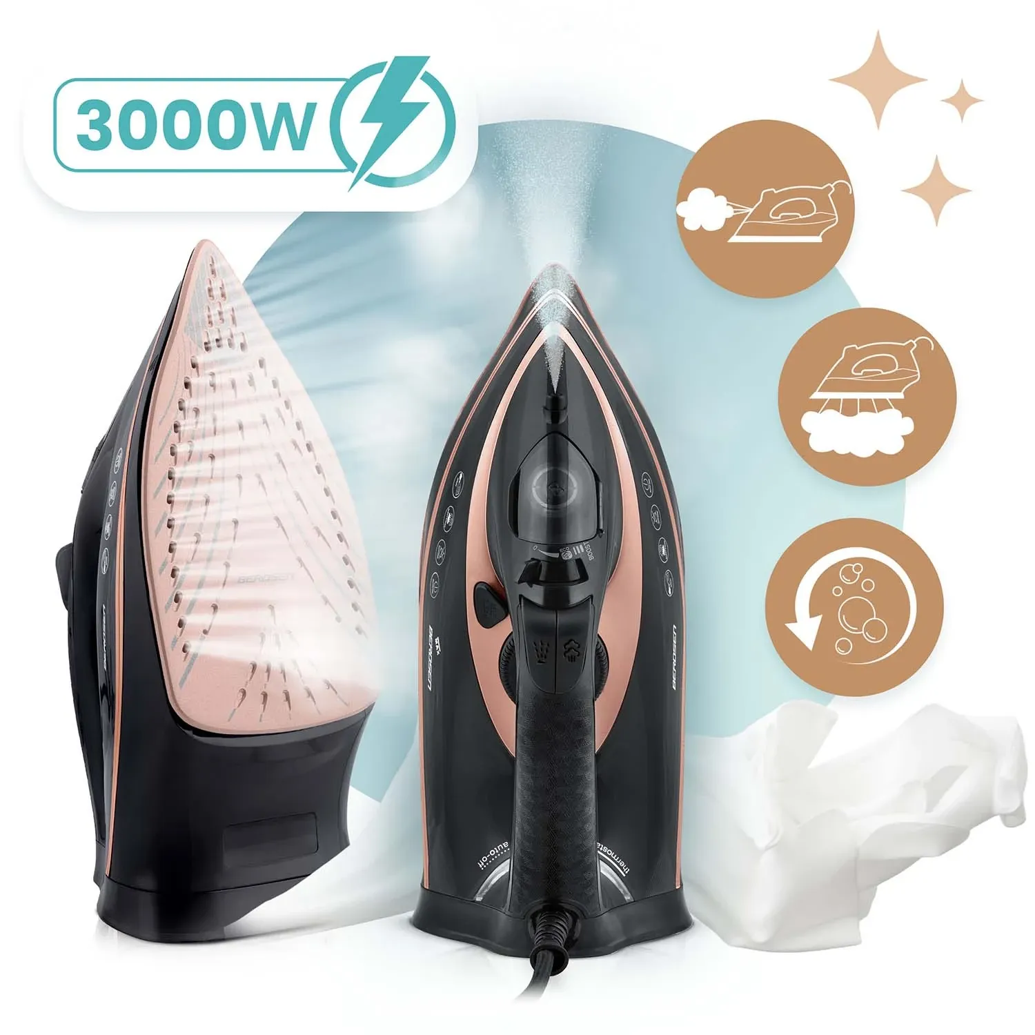 3000 W „Berdsen BD-332“ garinis lygintuvas, keraminė danga, vertikalus veikimas - nuotrauka 1