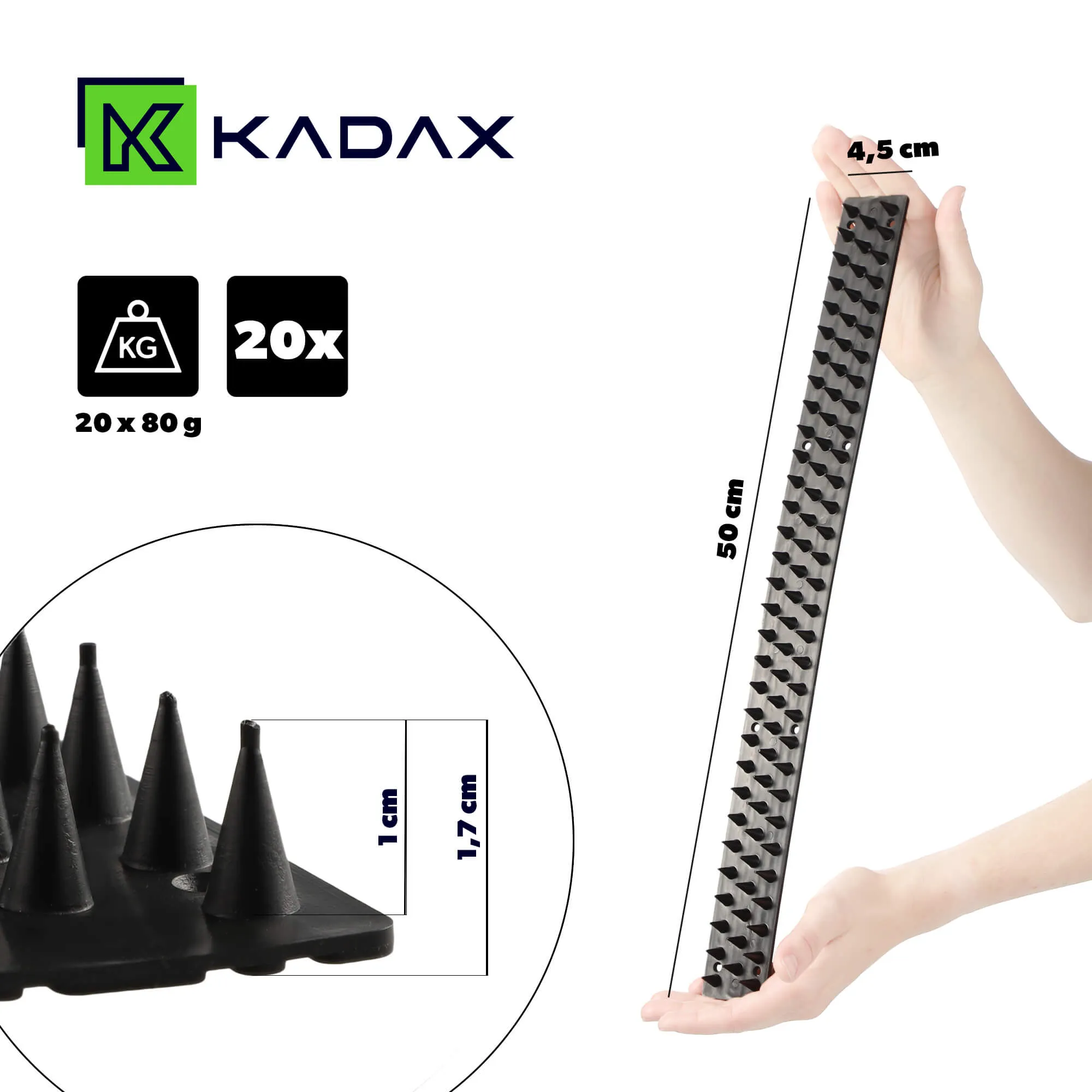 „Tosta“ plastikiniai spygliai nuo paukščių, 4,5 x 50 cm, juodi, 20 vnt.