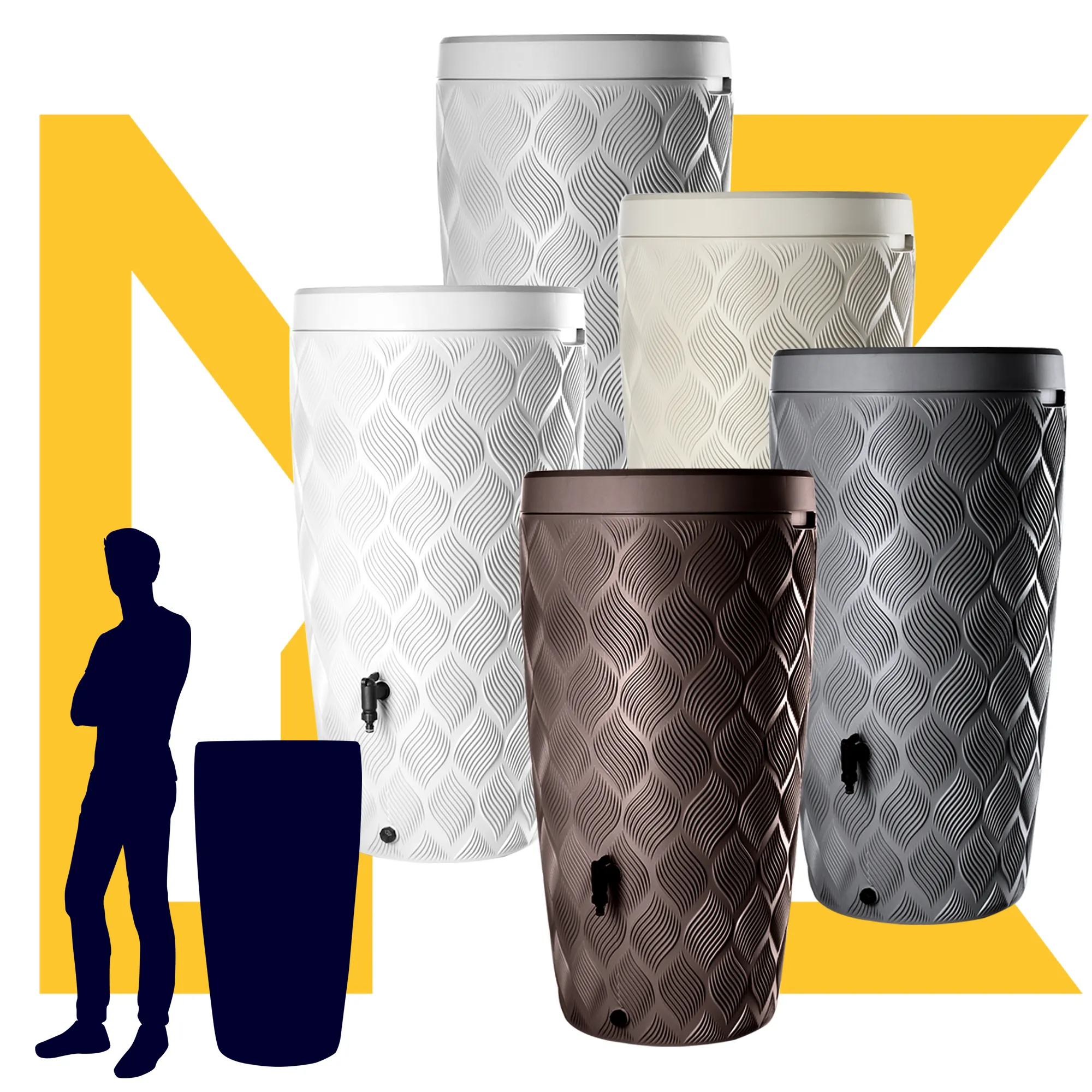 „Reveret“ 240 l lietaus vandens bakas su prijungimo komplektu, rudos bangos