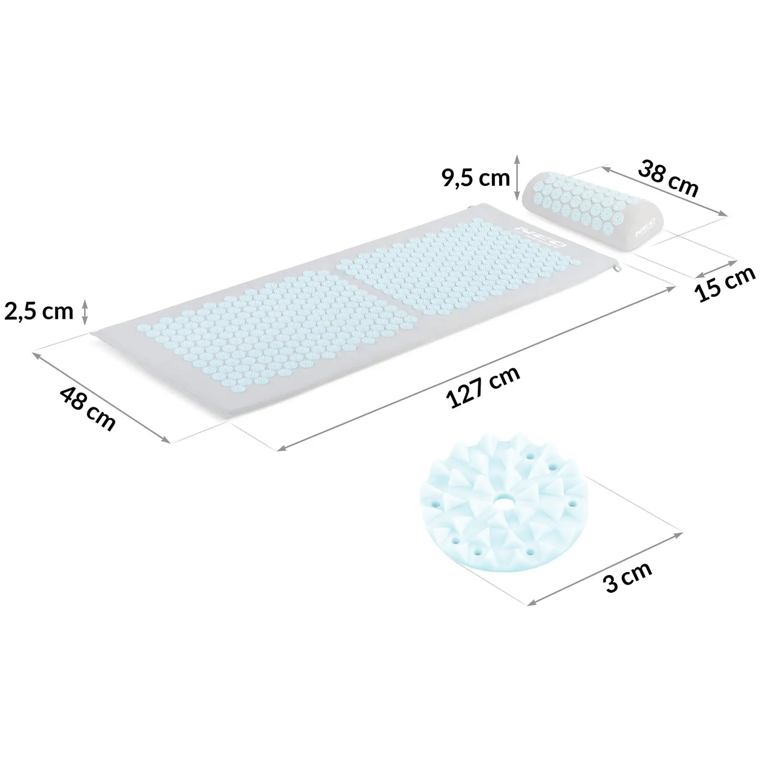 „Neo-Sport NS-901“ akupresūros kilimėlis su smaigaliais, pilkas ir mėlynas - nuotrauka 1