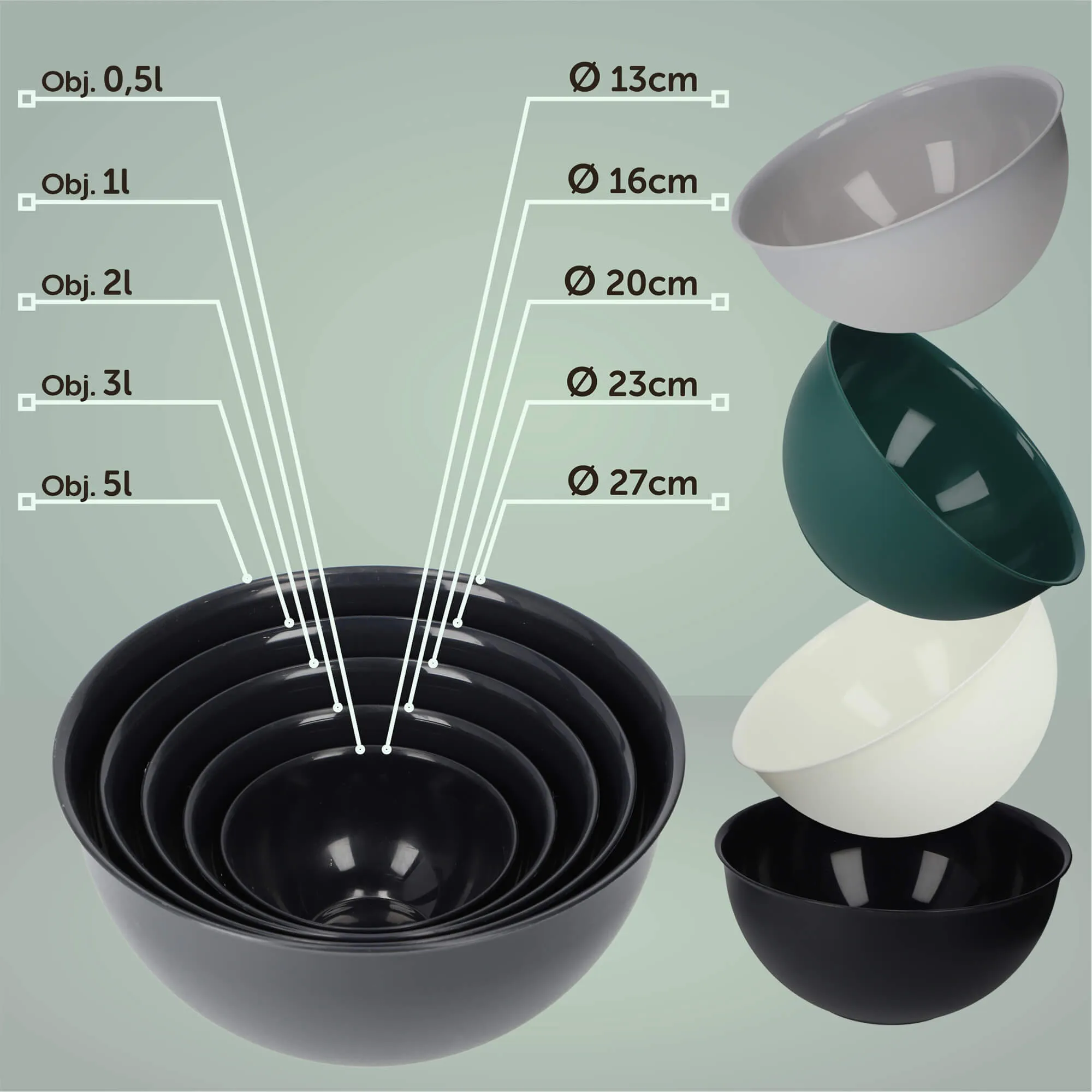 Musano 5 l plastikinis virtuvės dubuo, antracito spalvos