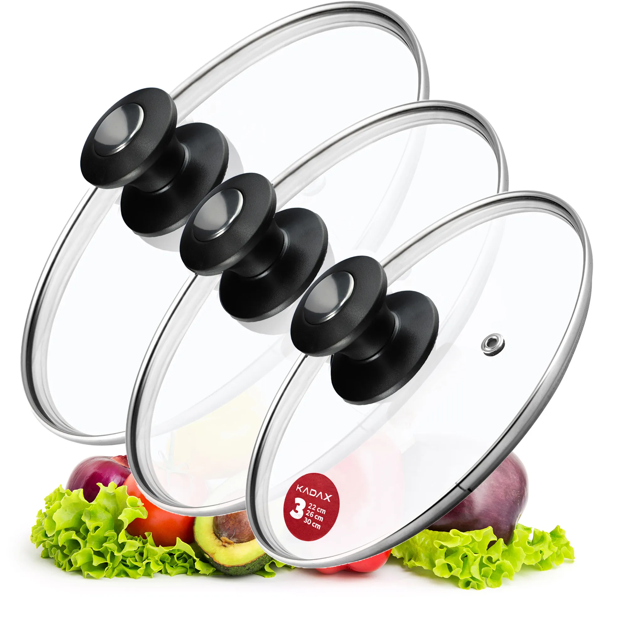 Barletta keptuvės dangčių rinkinys, atsparus karščiui, 22, 26, 30 cm